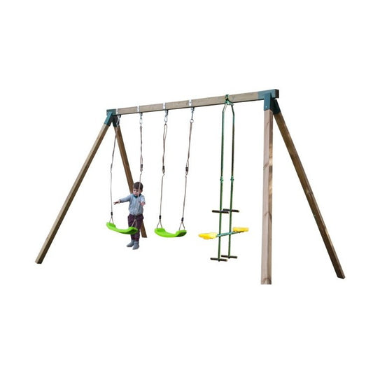 Columpio Triple De Madera Cuadrada Masgames Nori Xl + Asiento Cara A Cara.