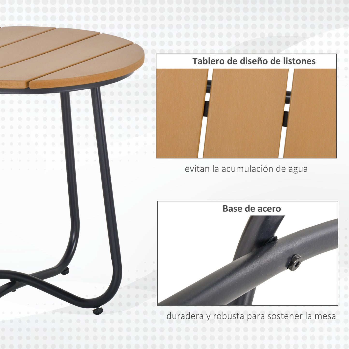 Outsunny Mesa Auxiliar Redonda Con Diseño De Listones Ø49x48 Cm Natural Y Negro_5