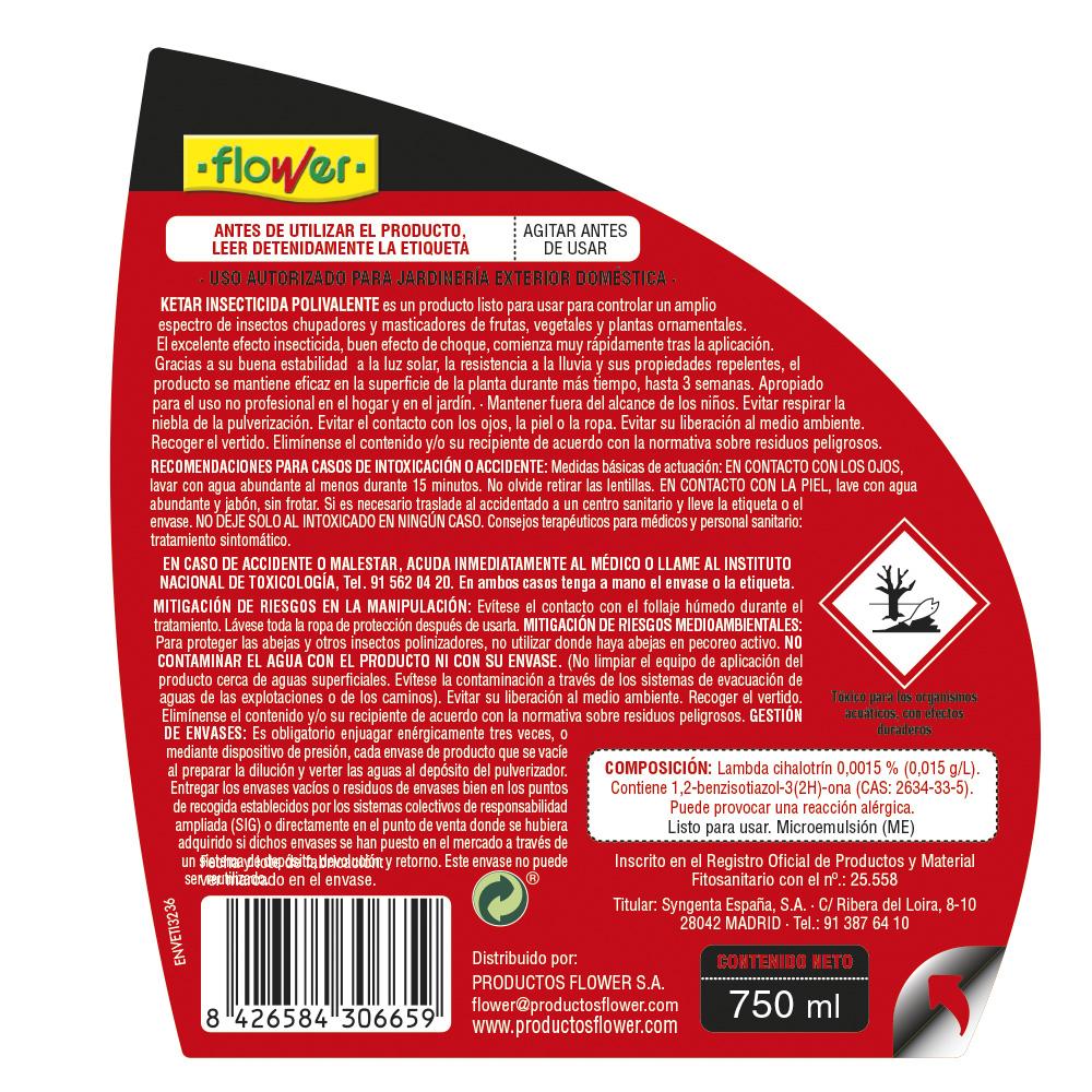 Insecticida Polivalente listo uso Ketar Flower 750 ml