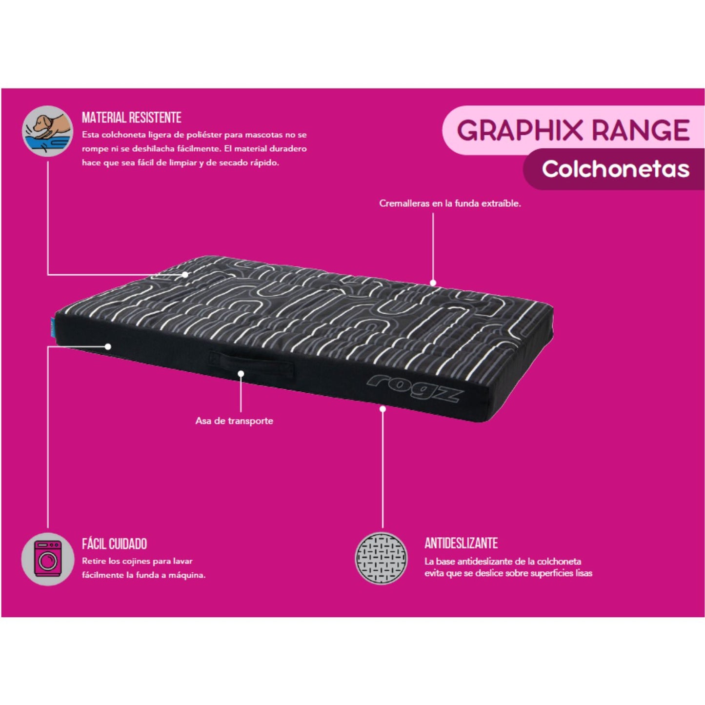 Colchoneta Para Perro Rogz Graphix 107x72x8cm Estampado Arcos Talla L_1