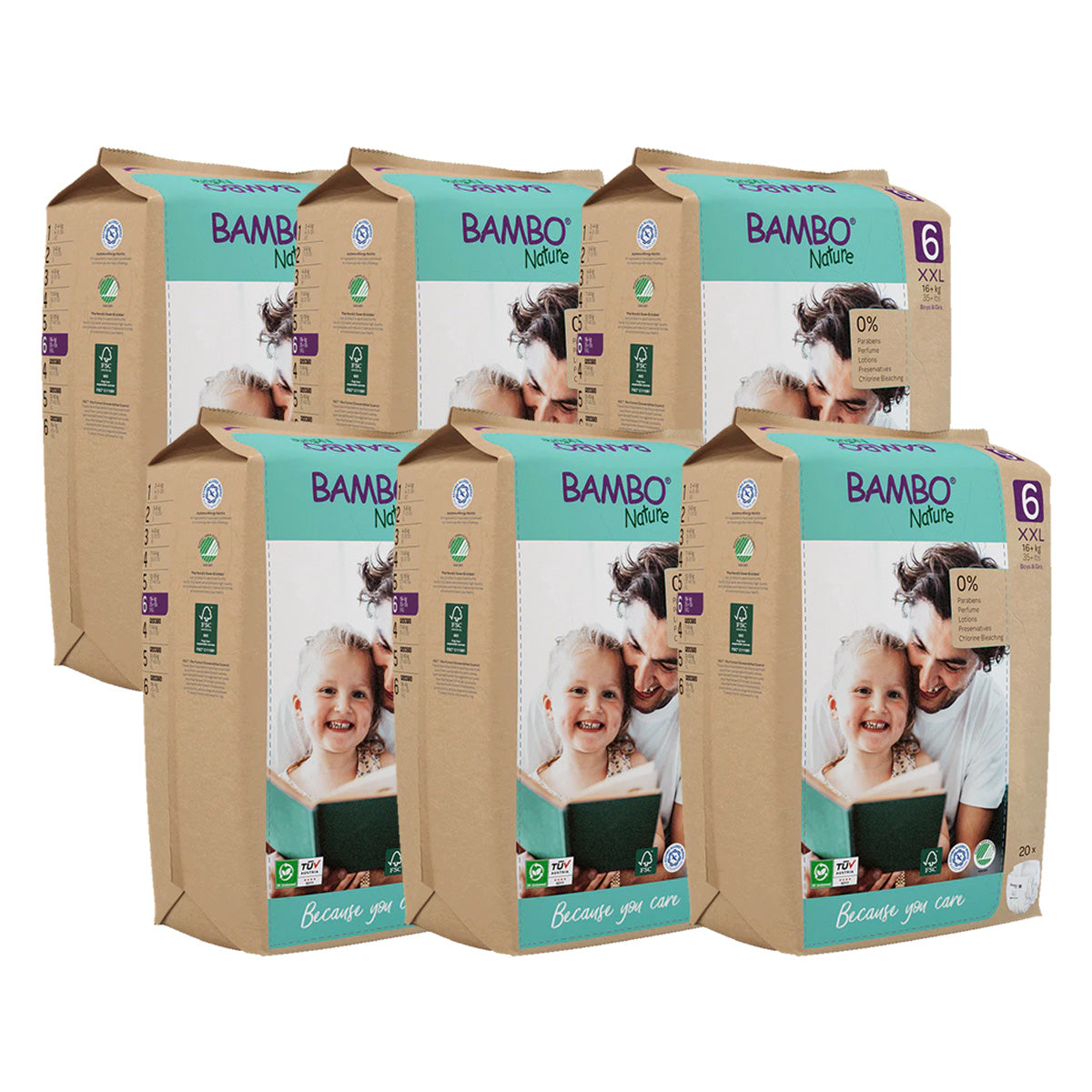 Pañales para bebé Bambo Nature Talla 6-16+kg (Pack 6 X 20 unidades)