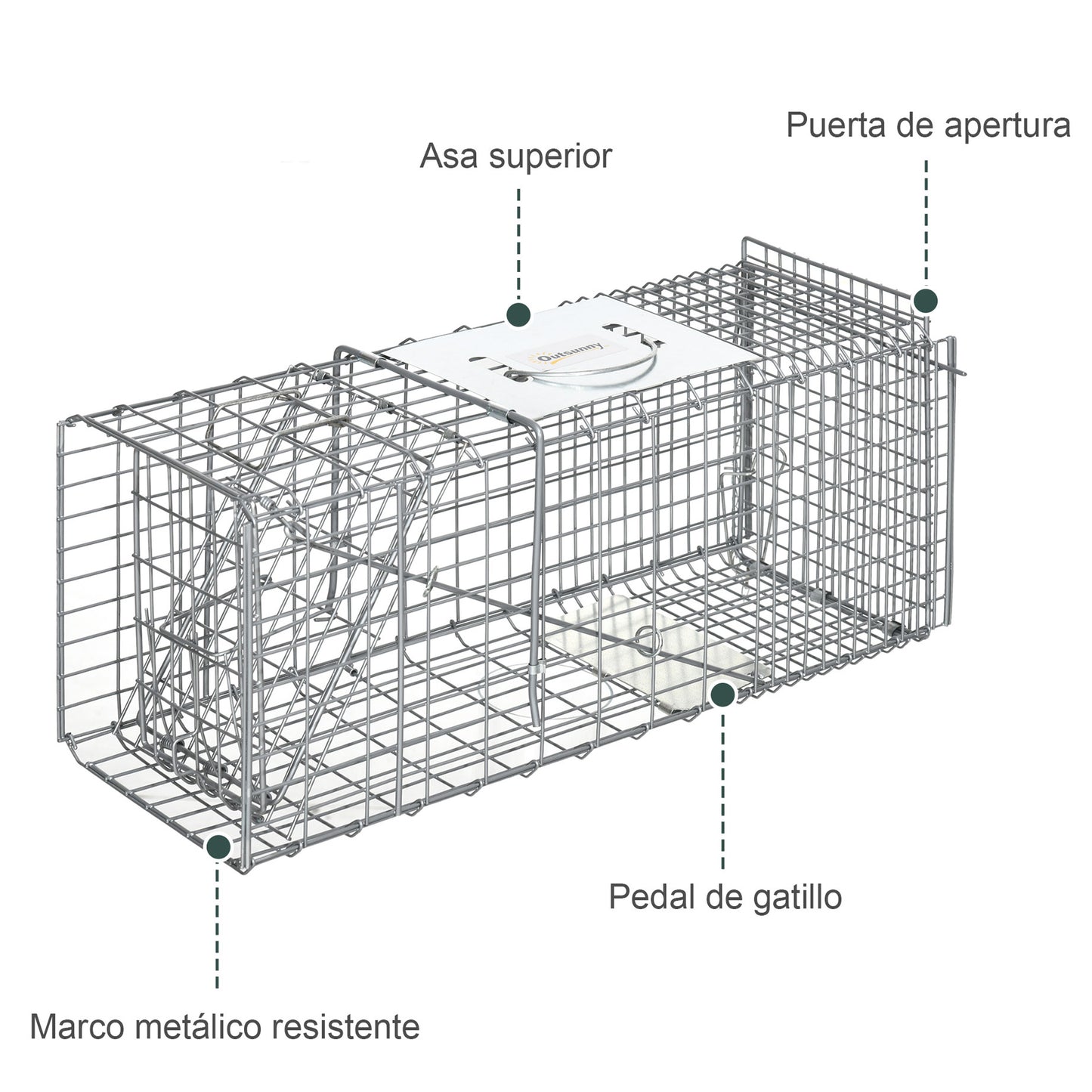 Outsunny Trampa Para Animales Vivos Plegable 66x24x30,5cm Con Puerta Y Asa Plata_5