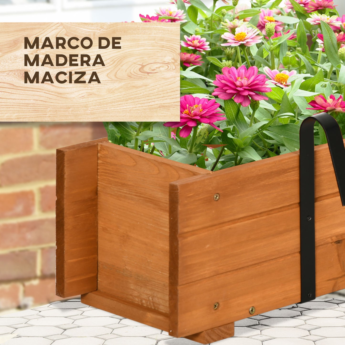 Outsunny Arriate De Madera De Suelo O Pared 2 Orificios De Drenaje 91x18x16,5 Cm_5