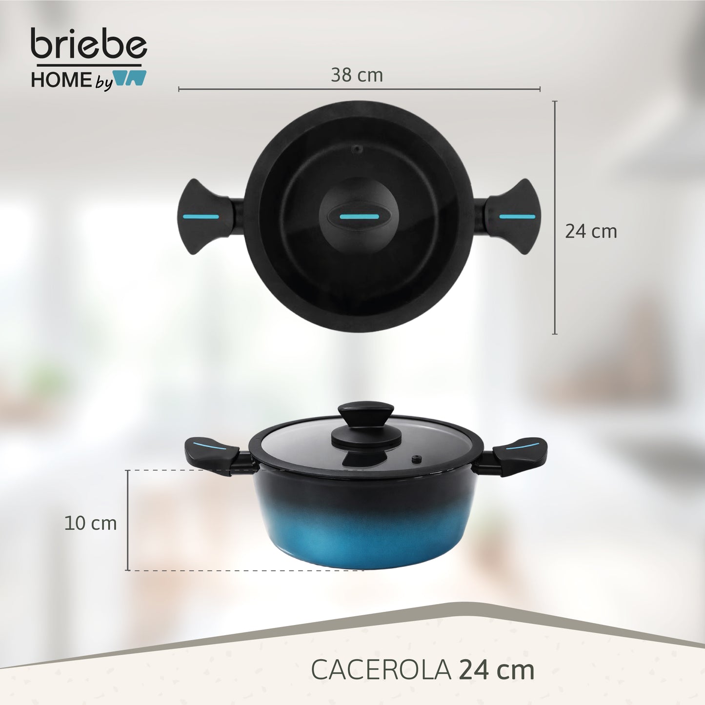 Briebe Cacerola Inducción Acero Forjado 24cm Antiadherente Sin Pfoa, Todas Cocinas Fabricada En España, Mare, Azul_5