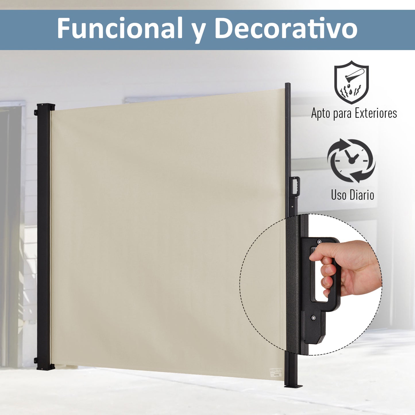 Outsunny Toldo Lateral Retráctil Exterior Espacio Personal 350x180cm Beige_5