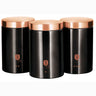 Set 3 Botes Cocina Almacenaje Acero Inoxidable, Diseño Moderno, Ø11x17,8cm Especias, Té ,café Berlinger Haus Black Rose, Oro Rosado/negro