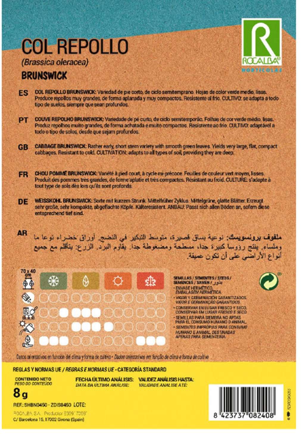 Semillas Col Repollo Brunswick 8g