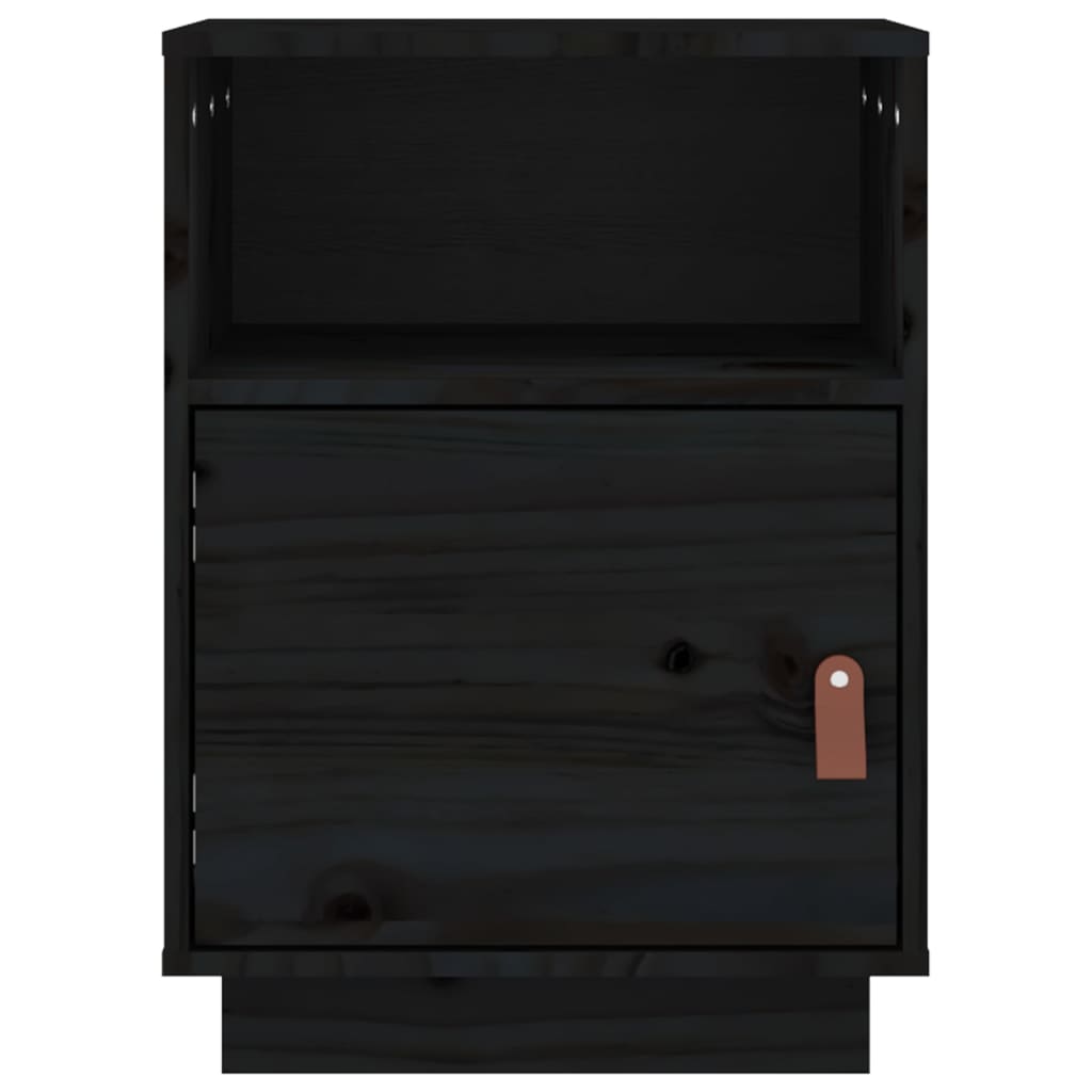 Mesita De Noche Madera Maciza De Pino Negro 40x34x55 Cm_4