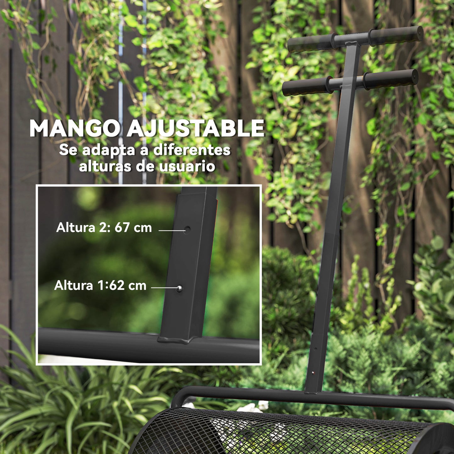 Outsunny Esparcidor De Compost 75l 70x40x112 Cm Con Asa Ajustable Y Cesto_5