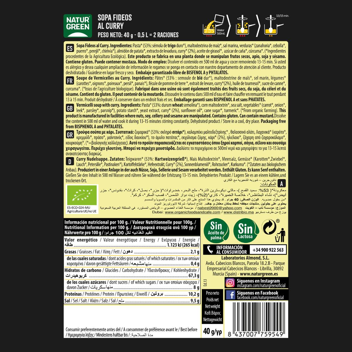 Sopa Fideos al curry Naturgreen, 40g