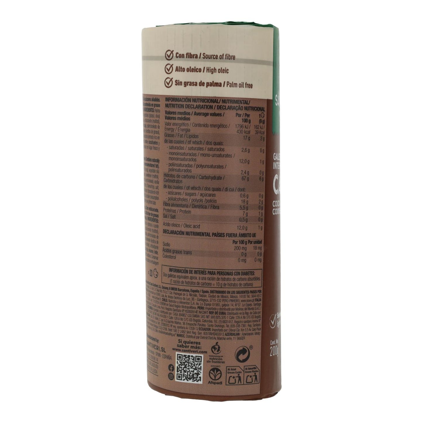 Galletas Integrales Cacao 0% azúcares Santiveri 200 g