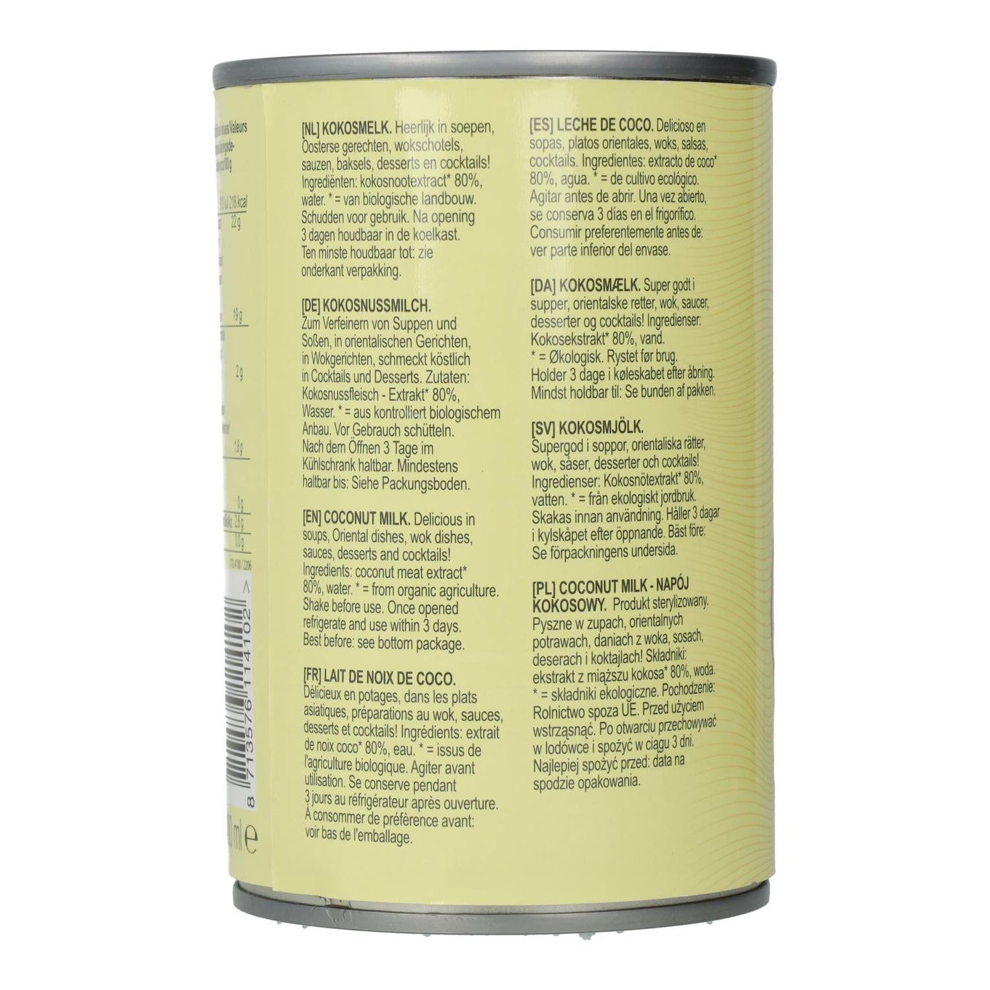 Leche de coco 80 % BIO Terrasana, 400 ml