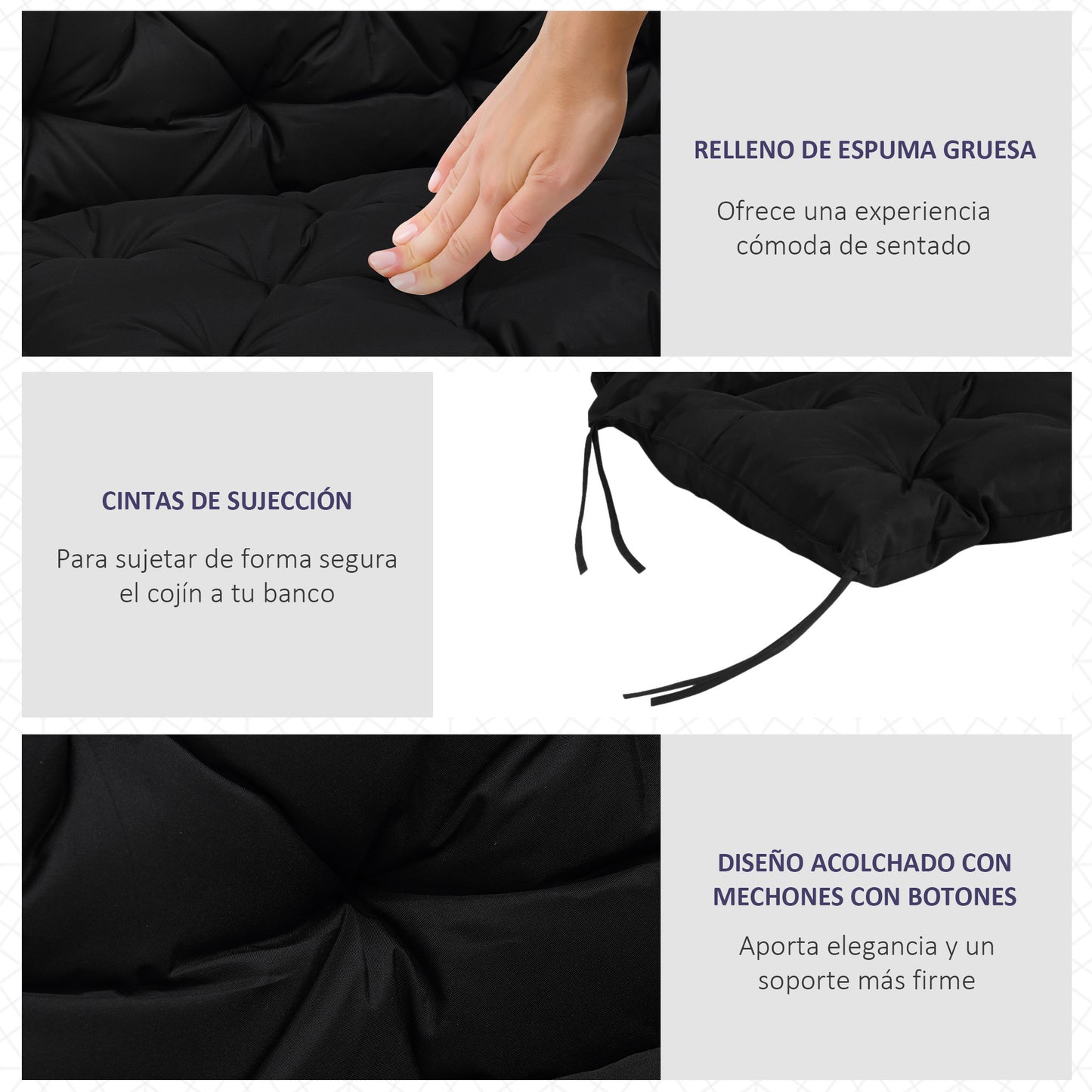 Outsunny Cojín Para Banco Con Respaldo De 2 Plazas 100x98x8 Cm Negro_5