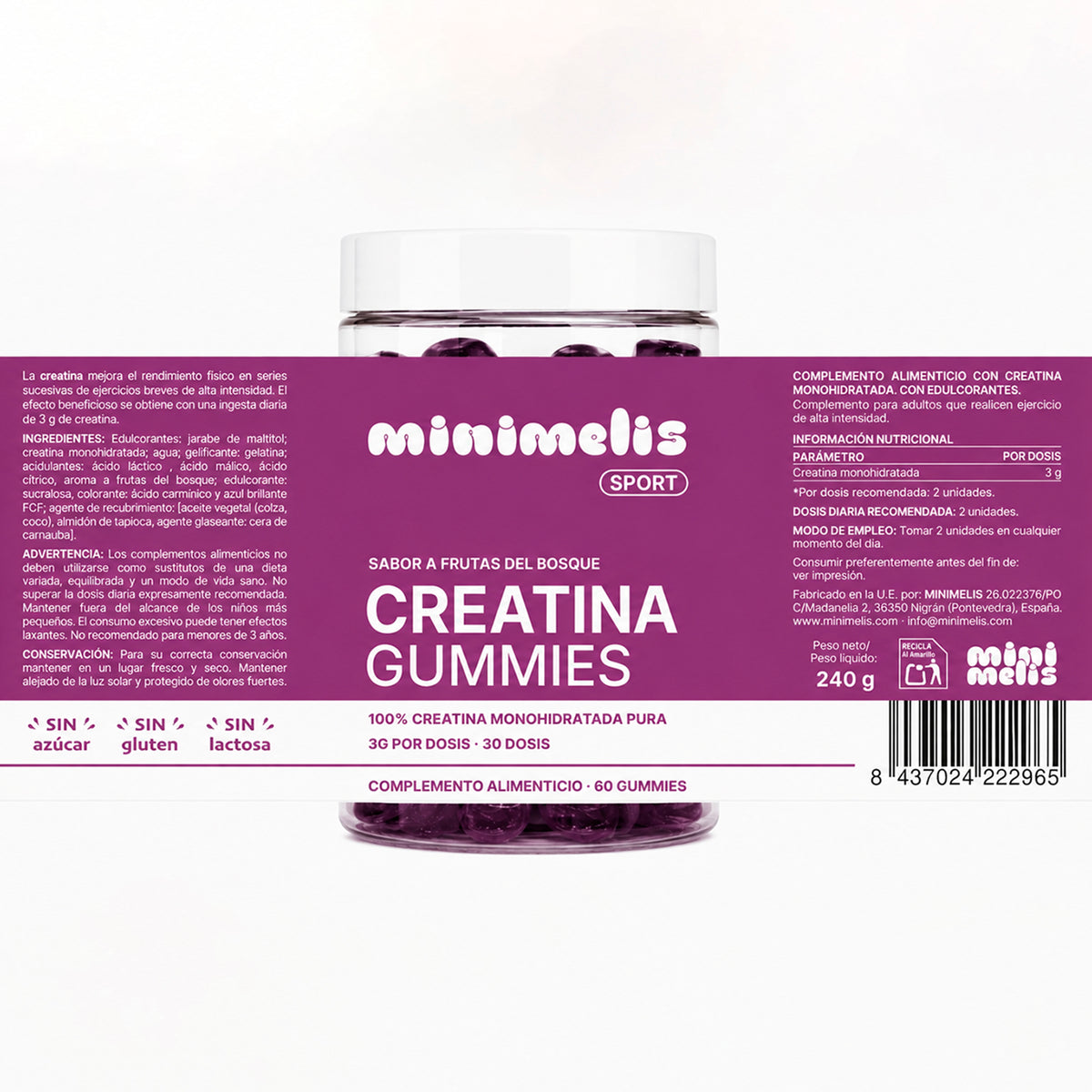 Gominolas De Creatina Sabor Frutos Del Bosque 60 Unidades 3g Por Dosis_1