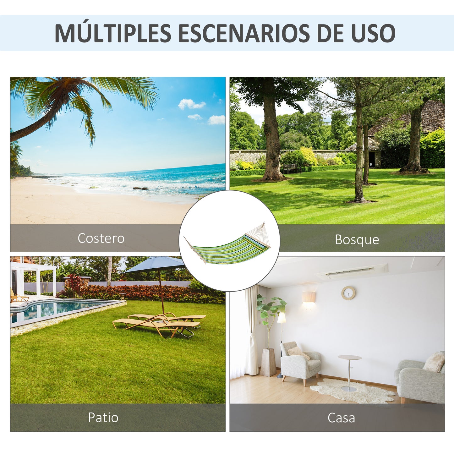 Outsunny Hamaca Doble Colgante De Jardín Hamaca Para Camping Con Almohada_5