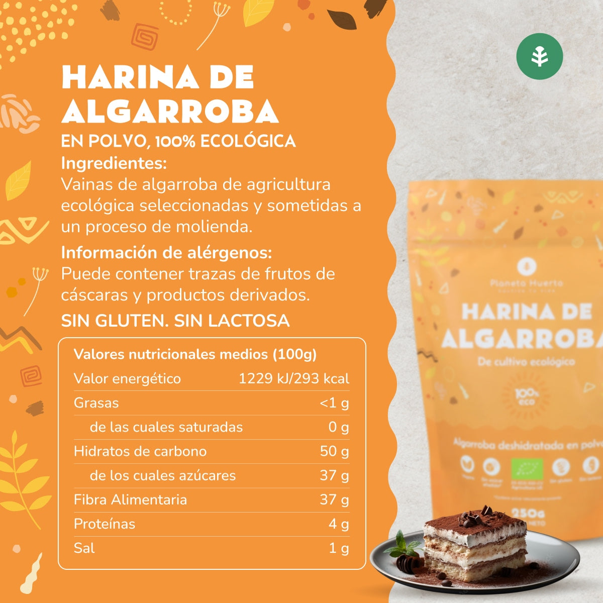 Harina de Algarroba ECO, Planeta Huerto, 250 g
