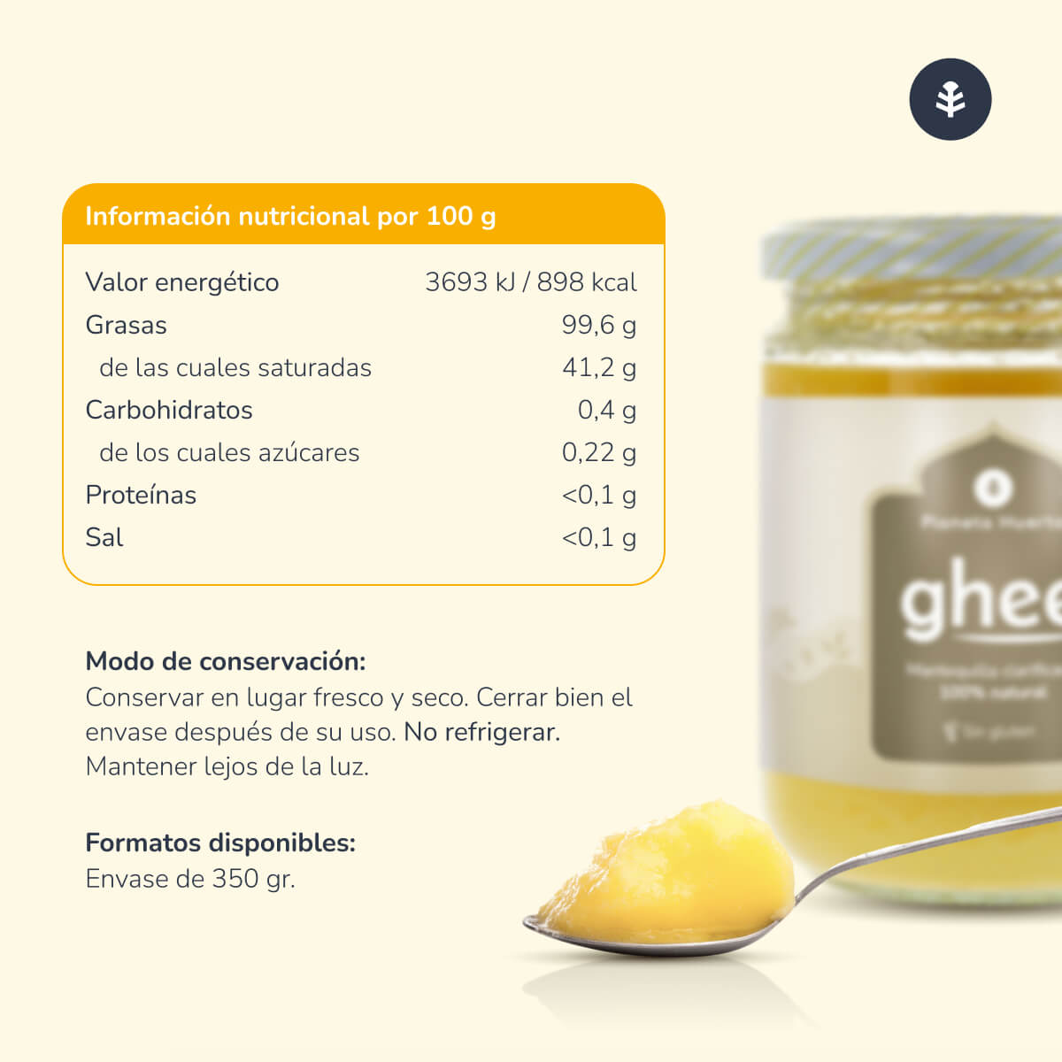 Ghee mantequilla clarificada ECO Planeta Huerto 500 g