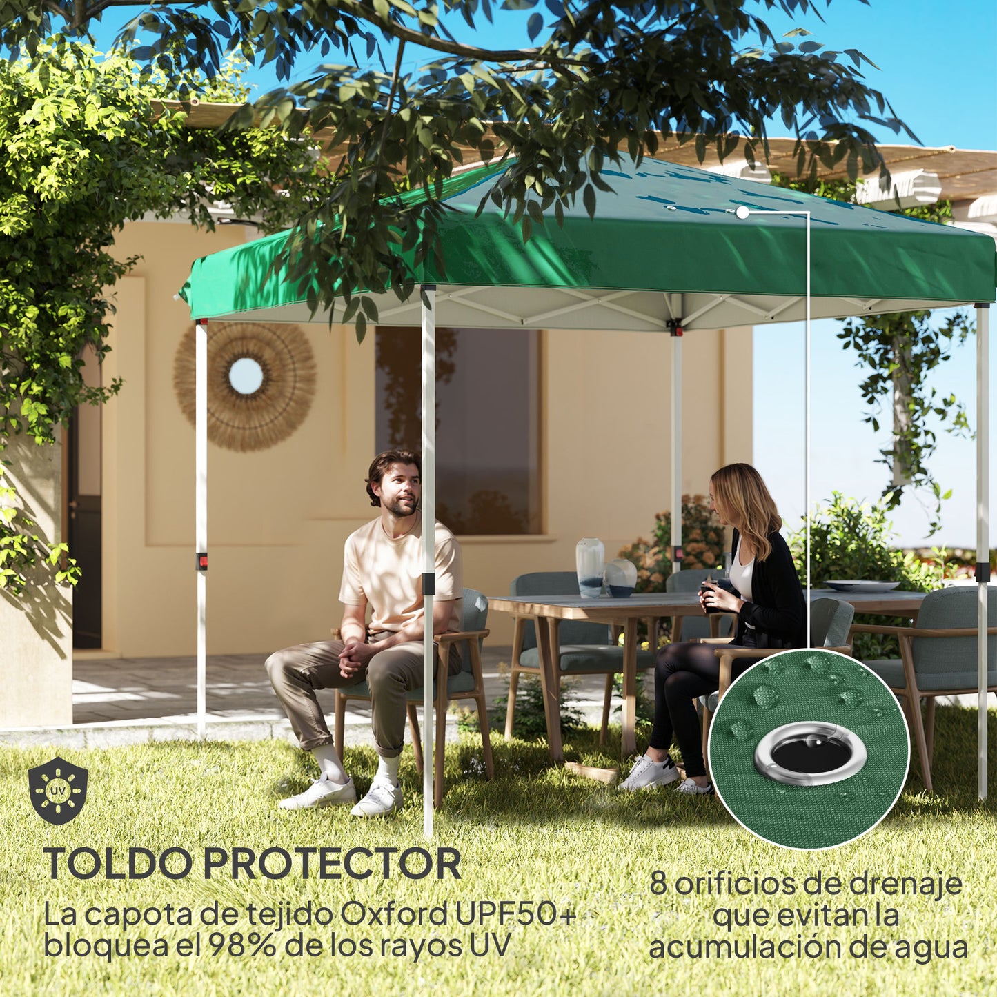 Outsunny Carpa Plegable Pop-up 2,5x2,5 M Con 4 Paredes Laterales Anti-uv Verde_5