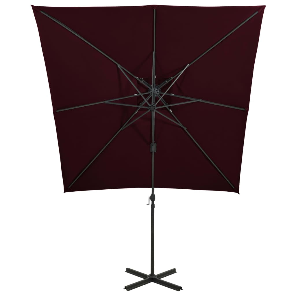 Vidaxl Sombrilla Jardín Voladiza Cubierta Doble Rojo Burdeos 250x250cm_4