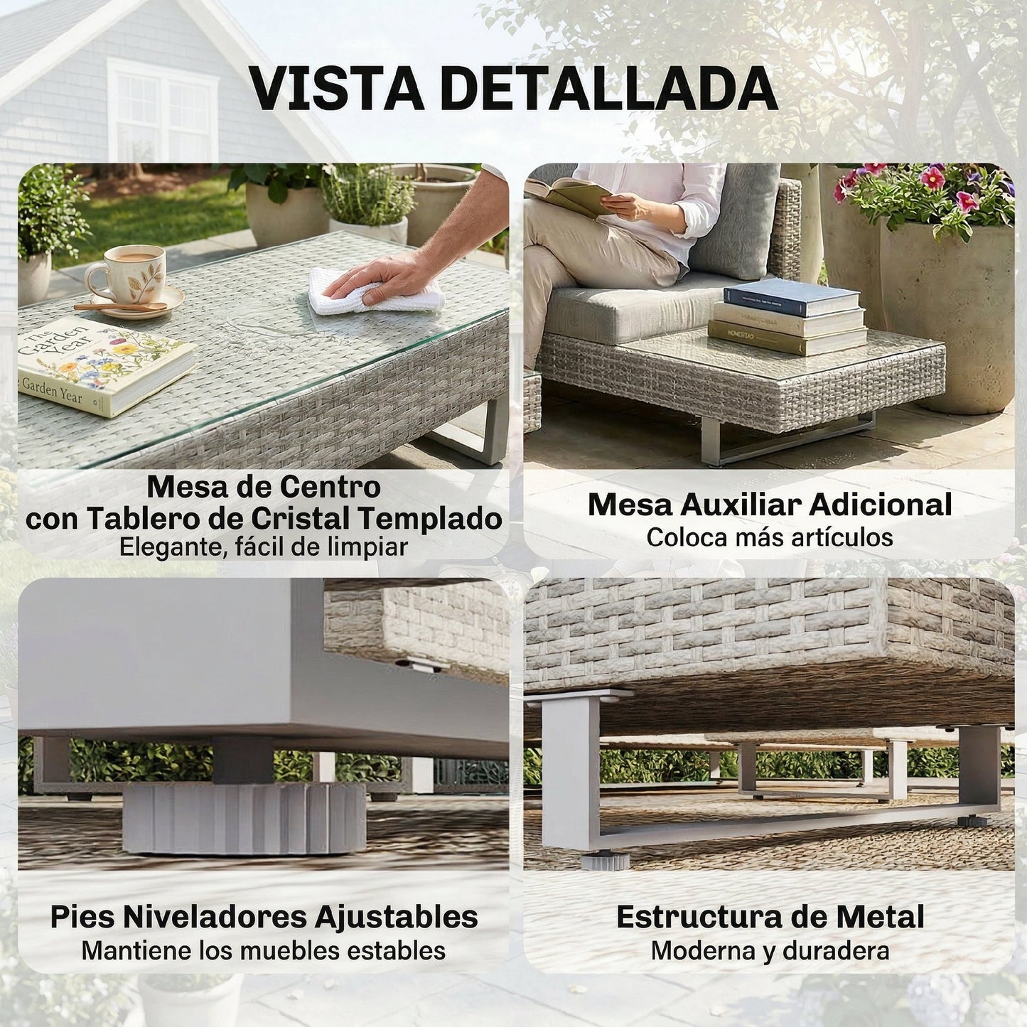 Outsunny Conjunto Muebles Jardín Exterior De Ratán De 3 Piezas Cojines Gris_5
