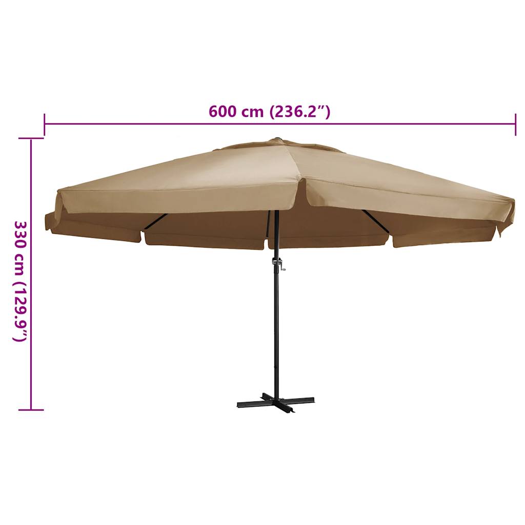 Sombrilla De Jardín Con Palo De Aluminio Taupe 600 Cm_4