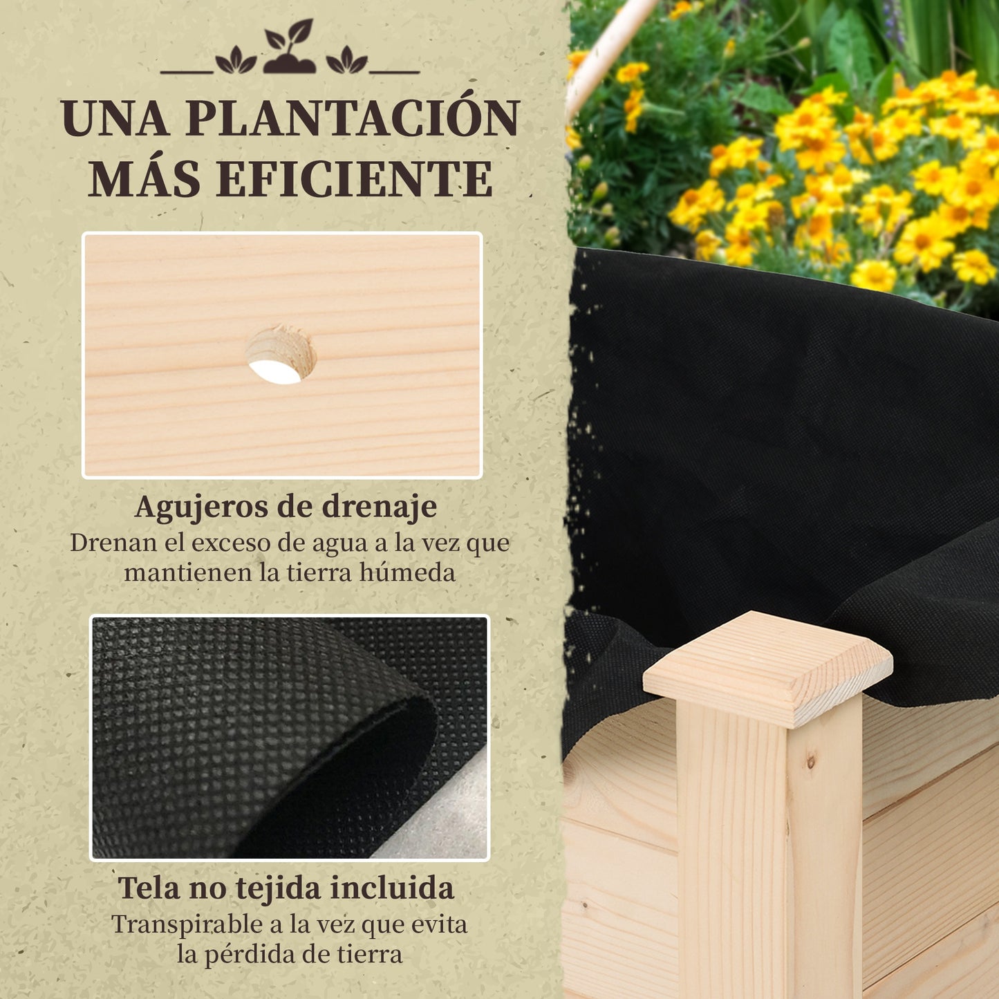 Outsunny Huerto Urbano Elevado De Madera 86x46x76 Cm Para Cultivos Natural_5