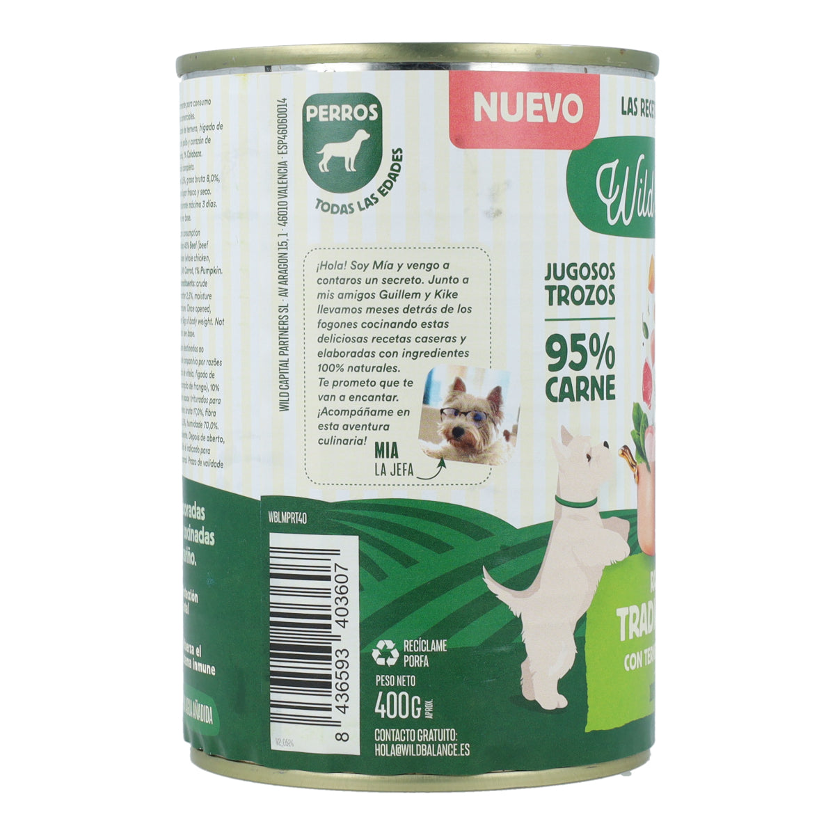 Lata completa Ragut Tradicional de Ternera y Pollo para Perros Wild Balance 400 g