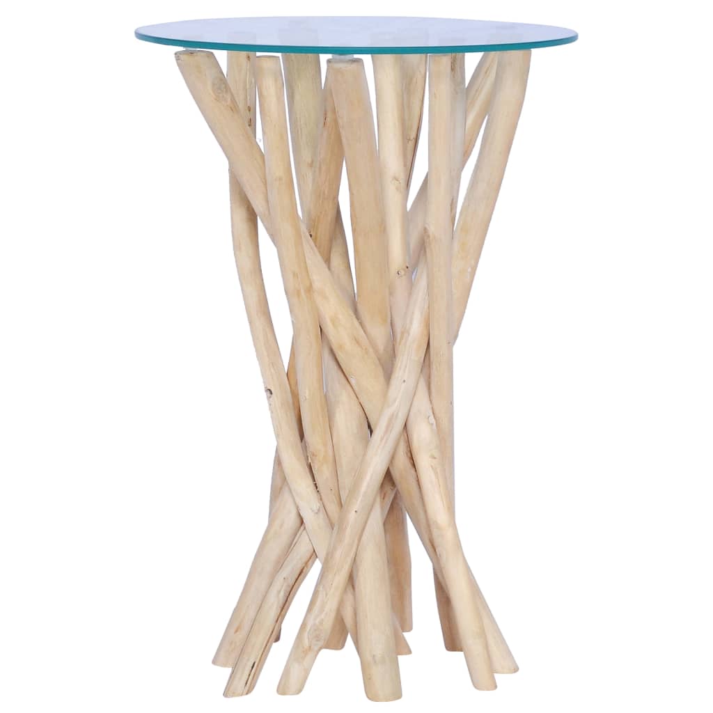 Mesa De Centro Con Superficie De Vidrio Teca Maciza 35x35x50 Cm_4