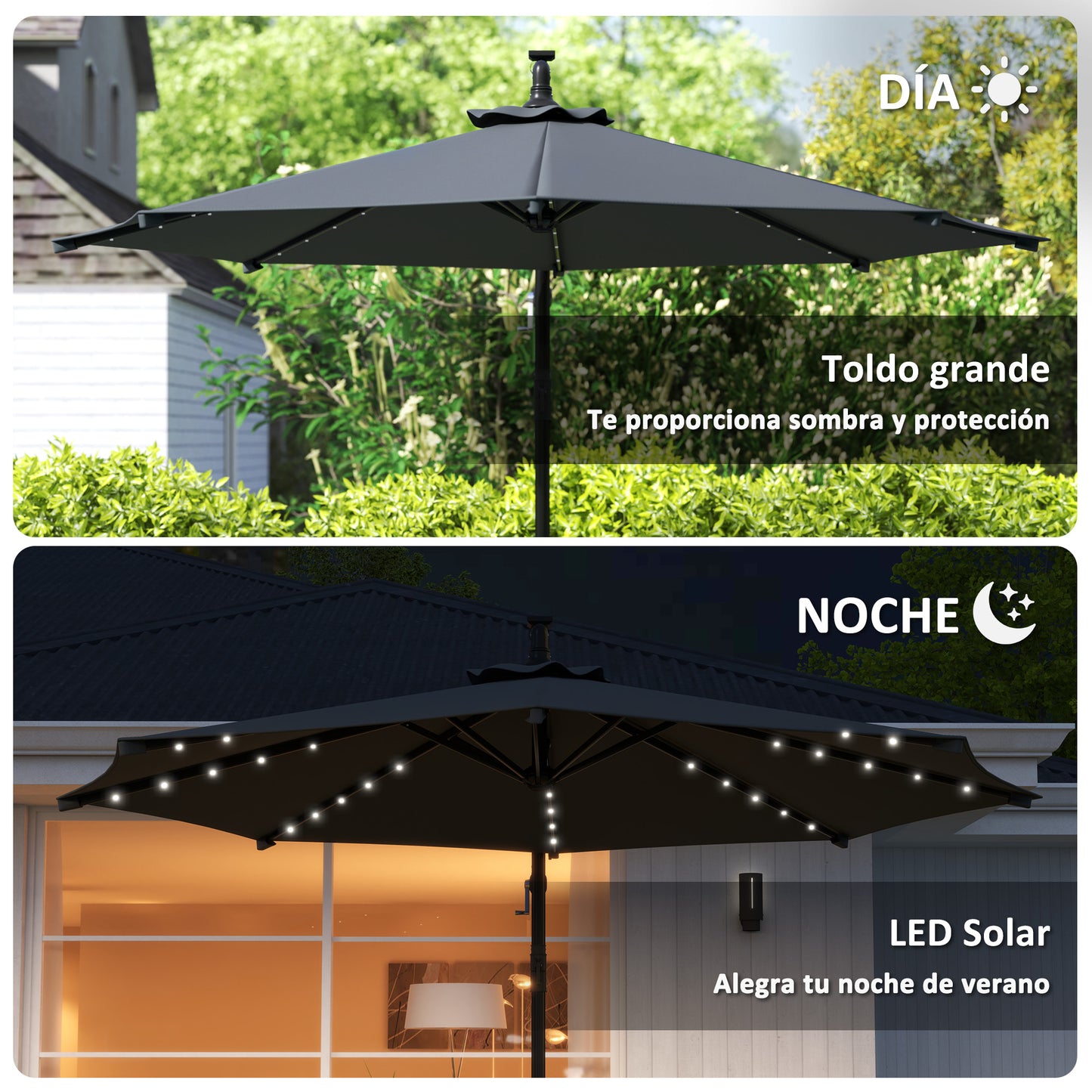 Outsunny Parasol Excéntrico Ø 294 Cm Con Base Cruzada Manivela Anti-uv 30+ Gris_5