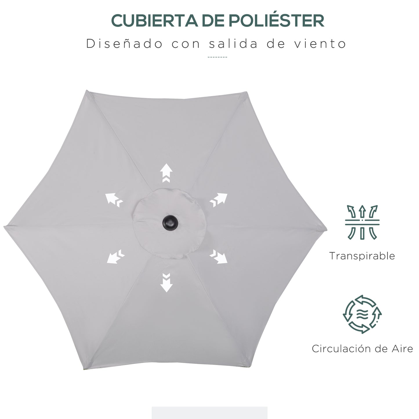 Outsunny Sombrilla De Terraza Exterior Ø2x2 M Con Techo Ventilado Gris Claro_5
