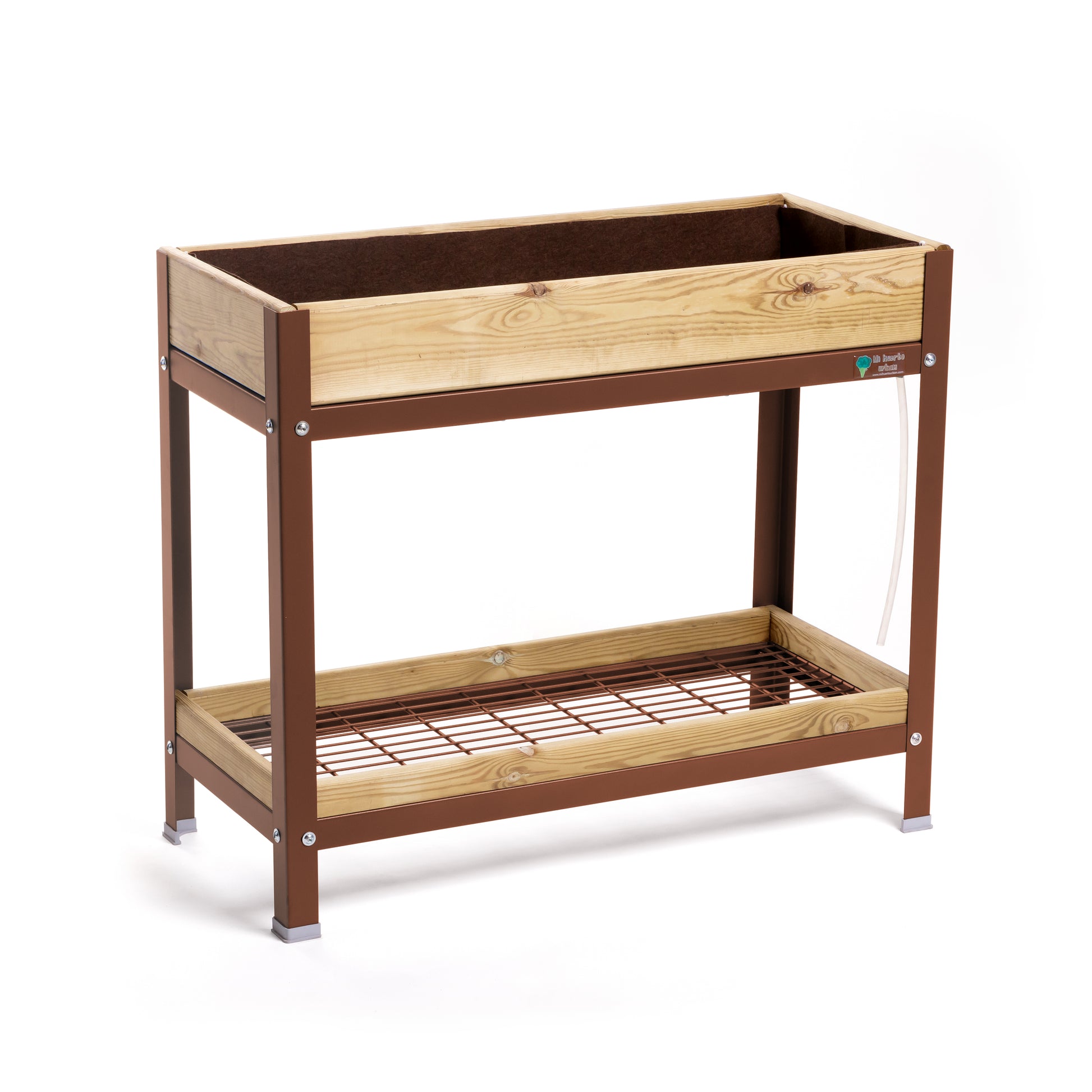 MI HUERTO URBAN Jardinera Elevada Madera con Bandeja Recoge Aguas | Estructura Metálica | Marrón | 90x40x78cm