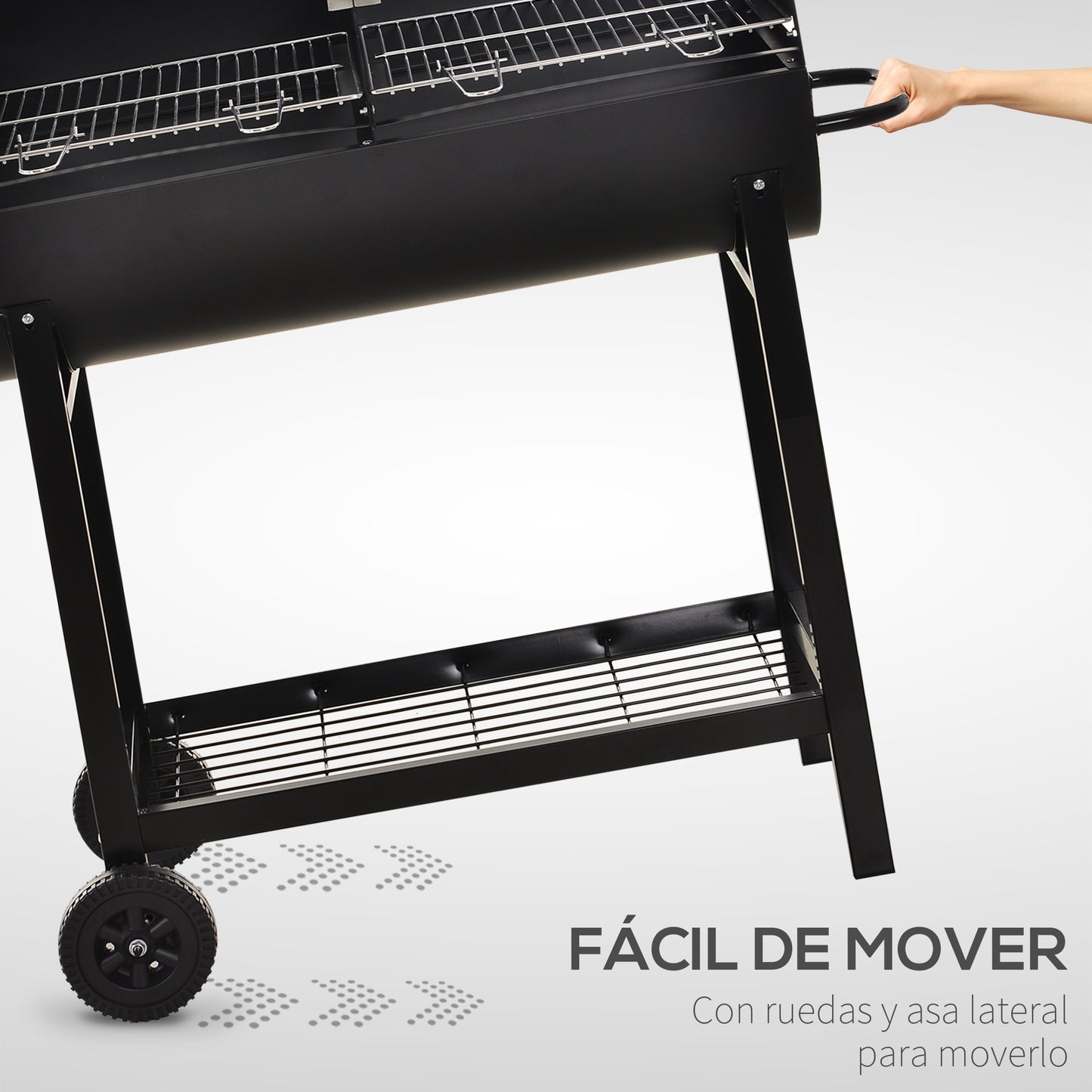 Outsunny Barbacoa De Carbón Con Parrilla Ajustable En Altura Ruedas 90x45x96 Cm_5