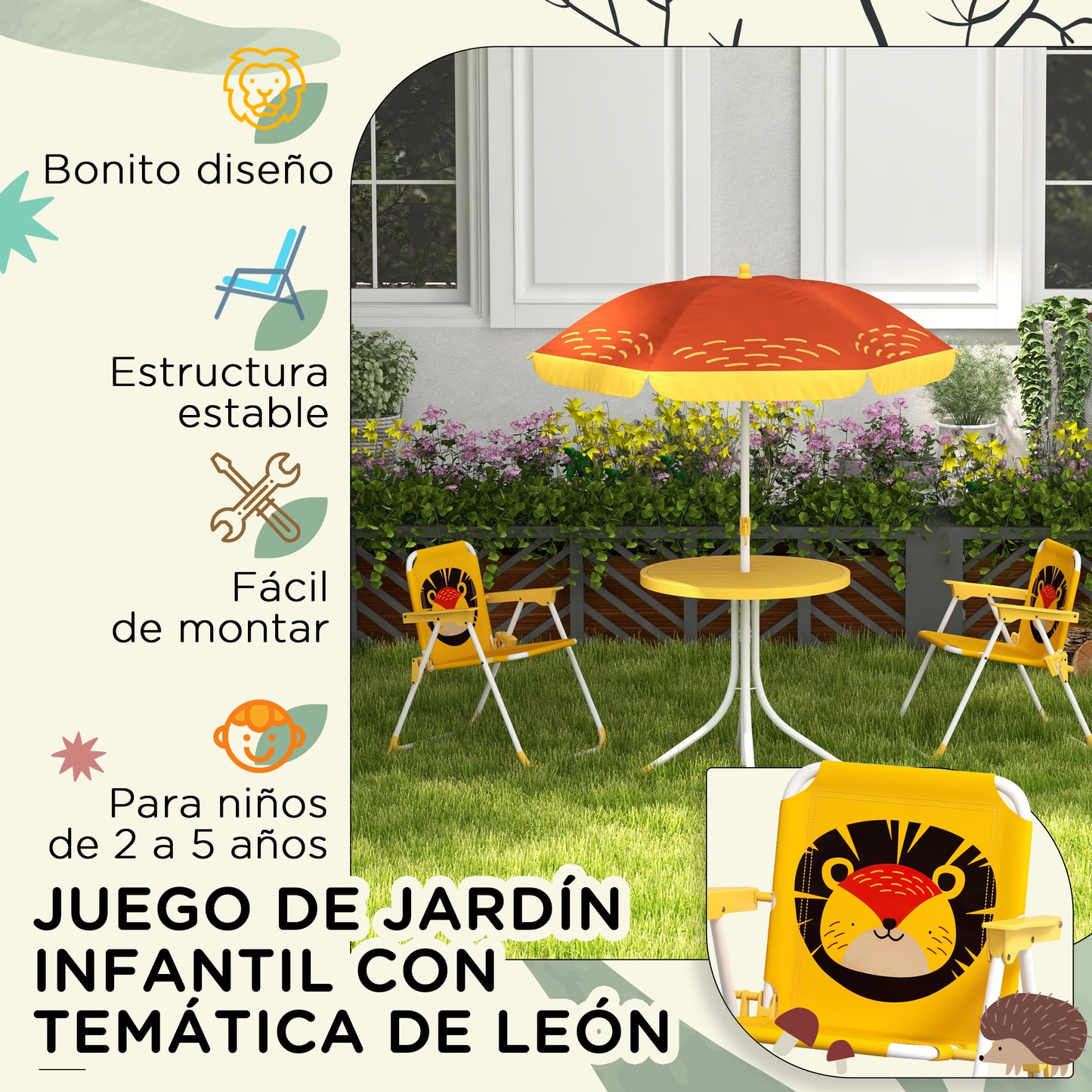 Outsunny Conjunto De Mesa Y Sillas Para Exterior Infantil Con Sombrilla Amarillo_5