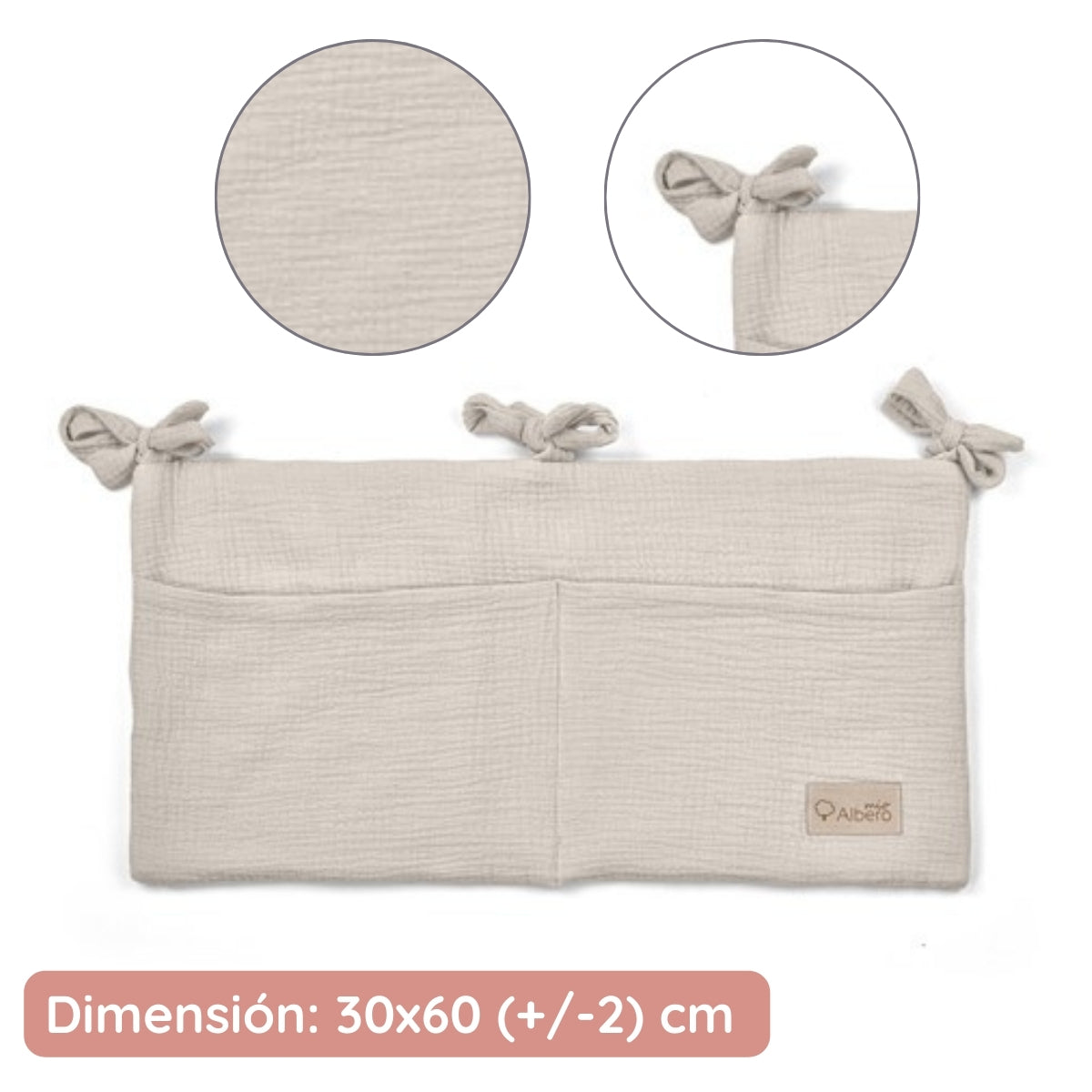 Organizador De Cuna Con Compartimentos Muselina Beige