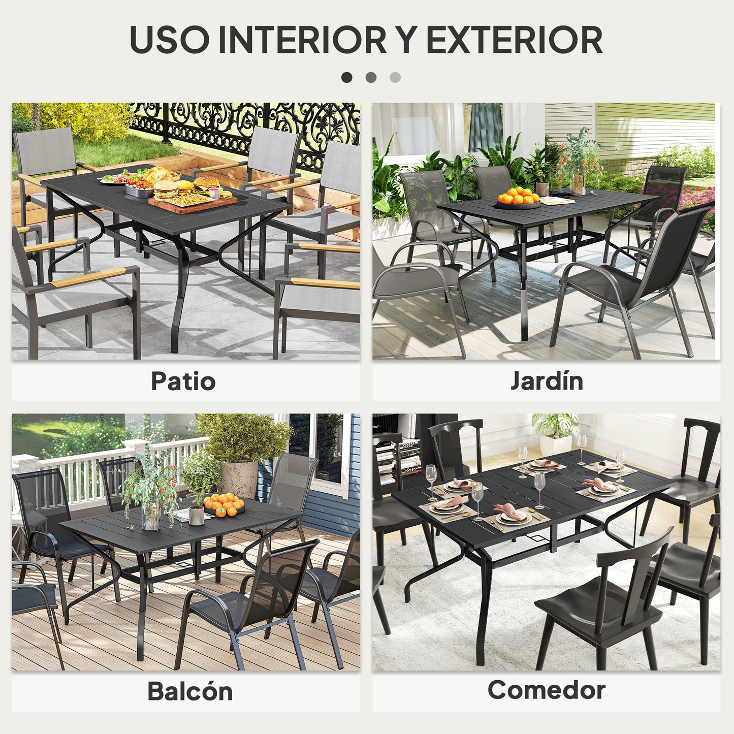 Outsunny Mesa Jardín Exterior Rectangular 150x90x73 Cm Con Tablero Ranurado_5