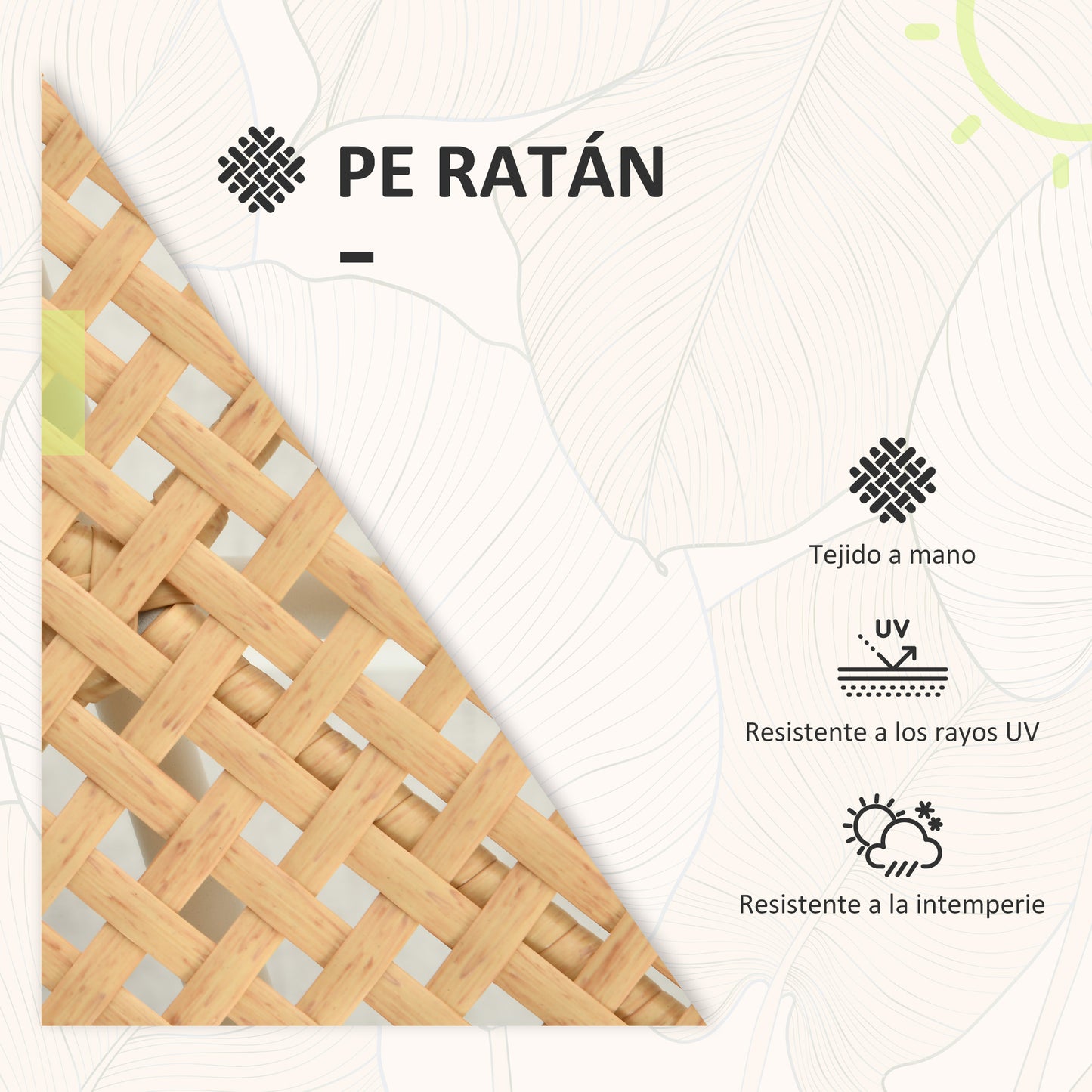 Outsunny Conjunto Jardín Exterior De Ratán Con 1 Mesa Y 2 Sillas Cojines Crema_5