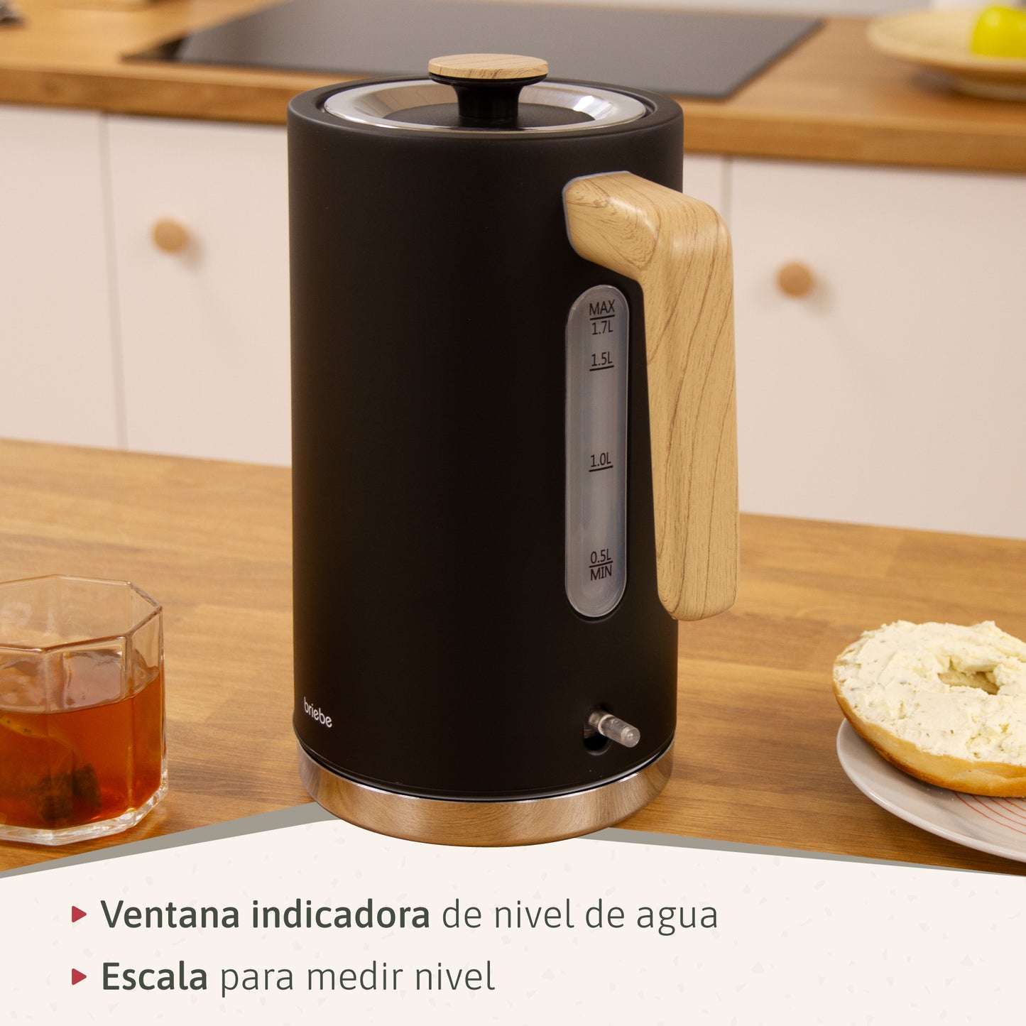 Briebe Nordic Hervidor Agua Eléctrico 1,7l Inalámbrico Ebullición Rápida, Libre De Bpa, Base De 360°, Kt1165blk, Negro_5