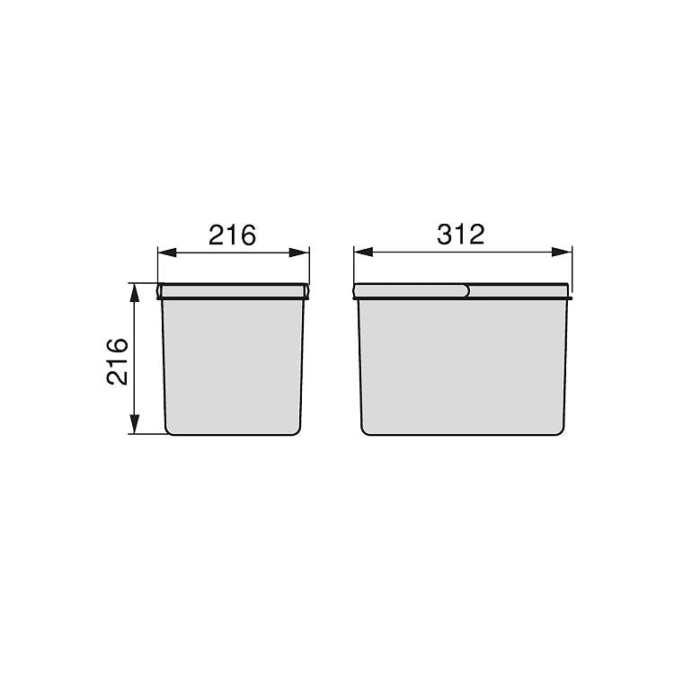Contenedores para cajón de cocina Recycle, Altura 216, 2x12, Plástico gris antracita Emuca 2 unidades x 12 L