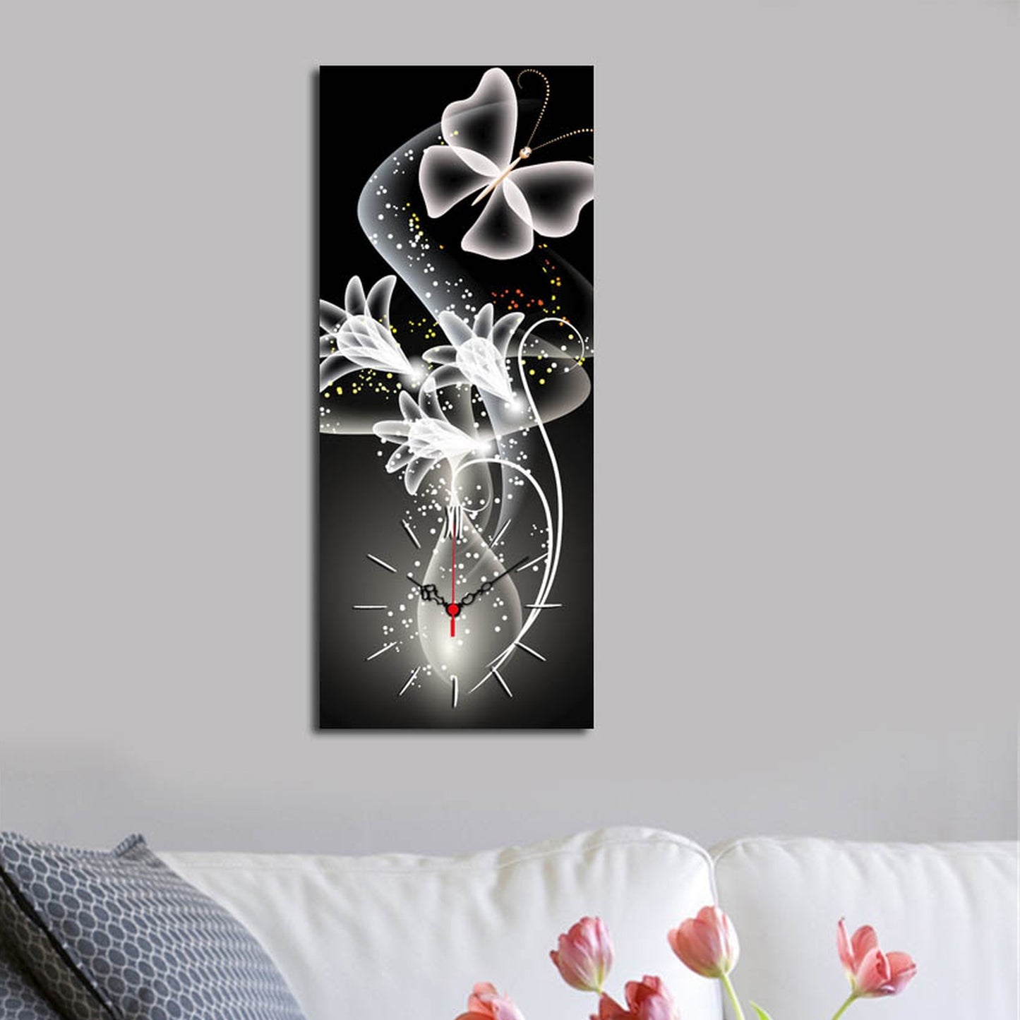 Reloj De Pared Con Lienzo Decorativo De Flores_3