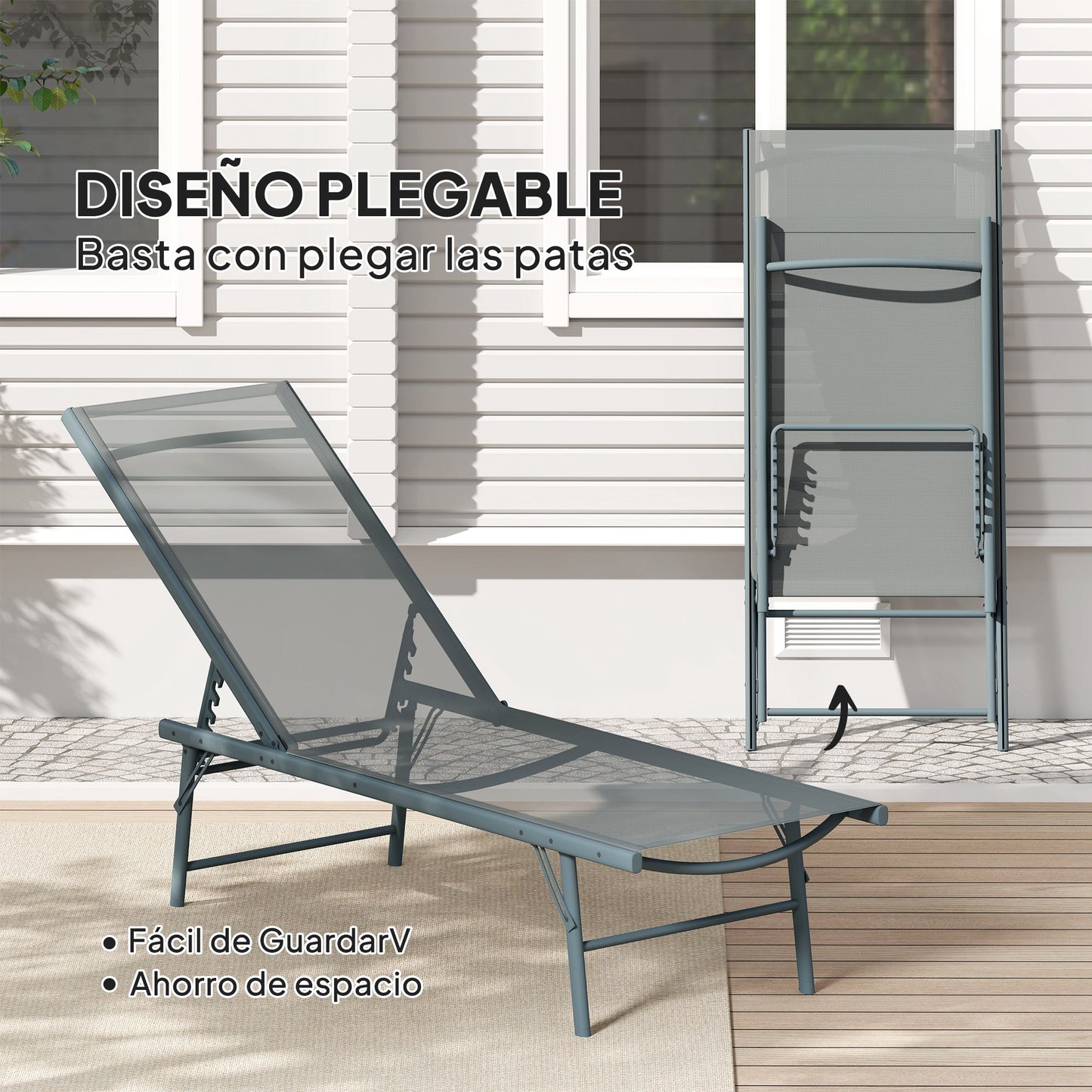 Outsunny Pack De 2 Tumbonas Jardín Exterior 164x54x84 Cm Gris Claro_5
