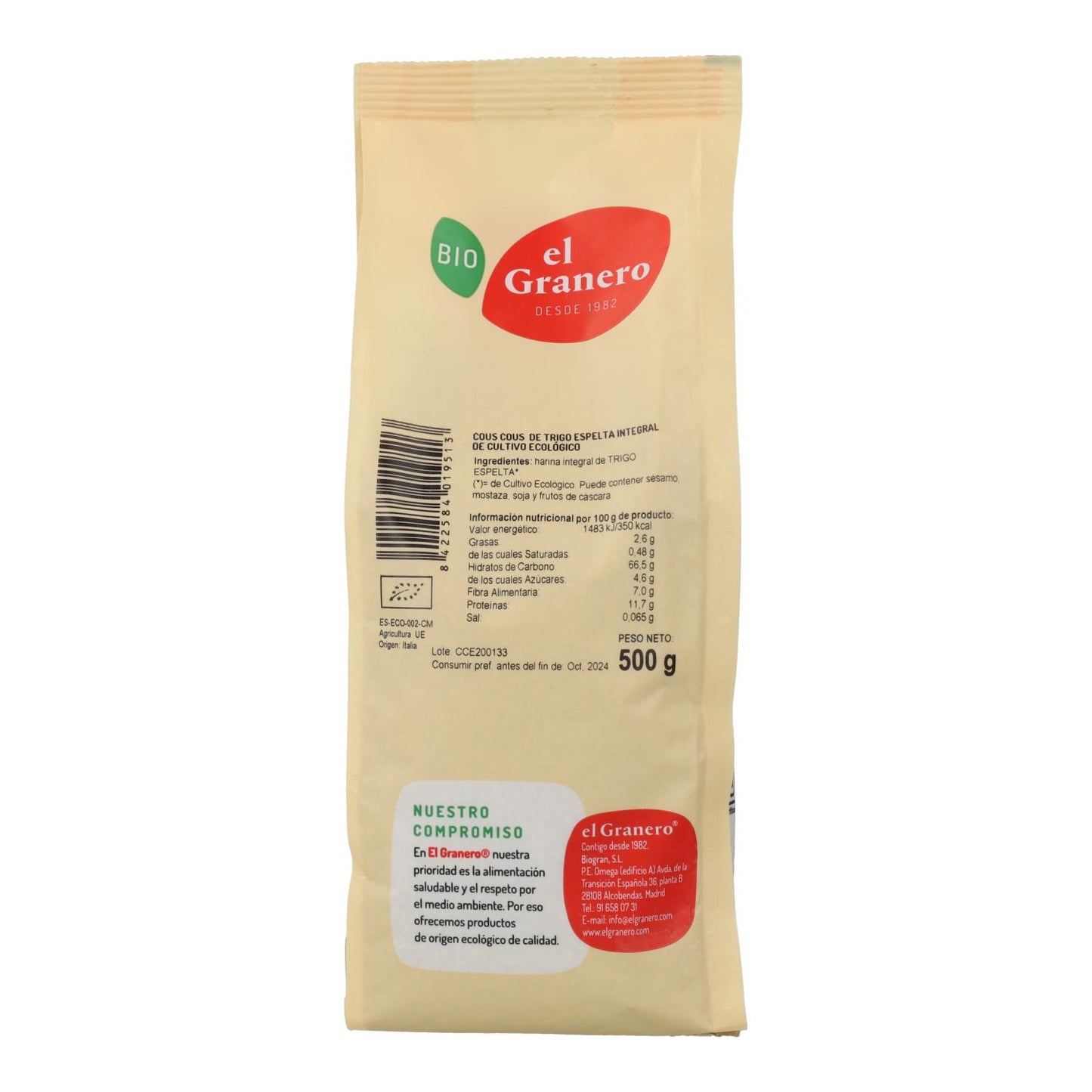 Cous Cous de Trigo Espelta Integral Bio El Granero 500 g