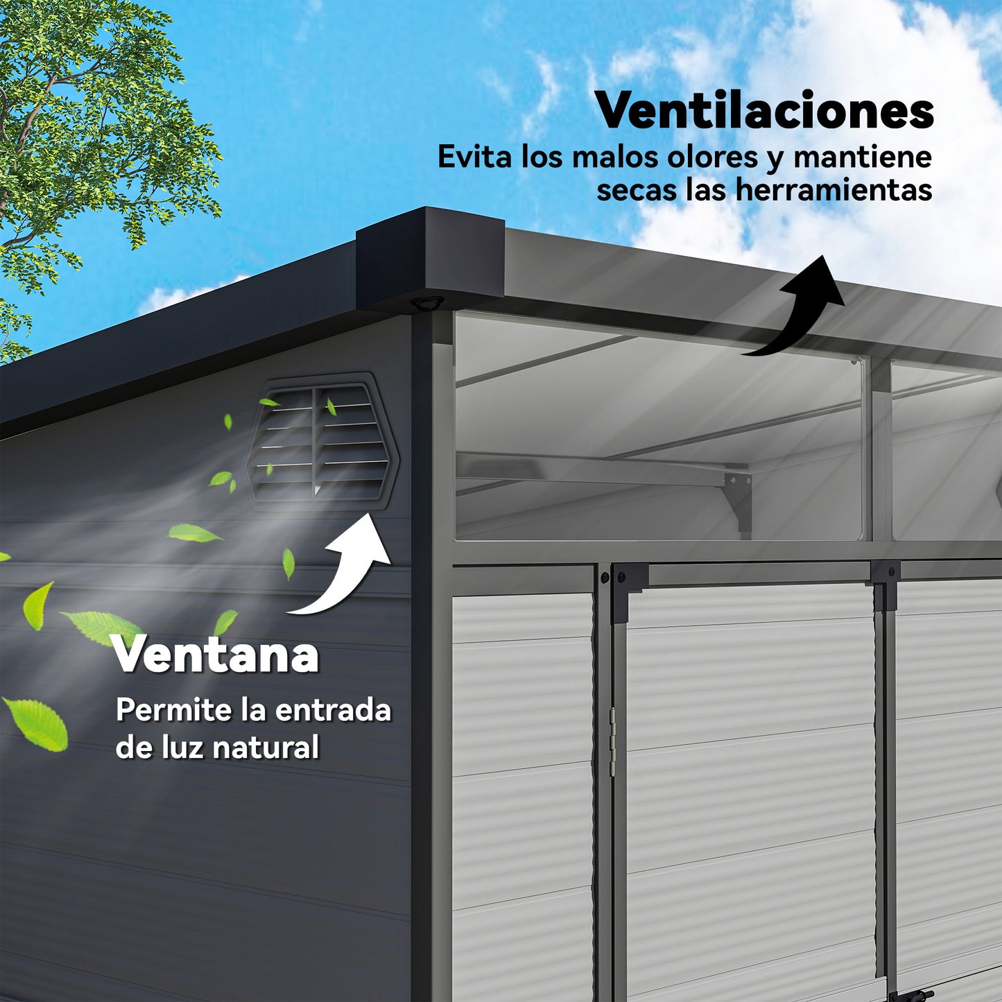 Outsunny Cobertizo De Jardín 3,24 M² 190x191x215 Cm Con Puerta Corredera Gris_5