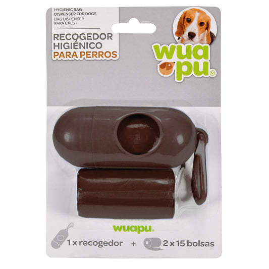 Portarollos Dispensador Marron De Bolsas Higiénicas Recoge Excrementos De Perro Wuapu Con 30 Bolsas