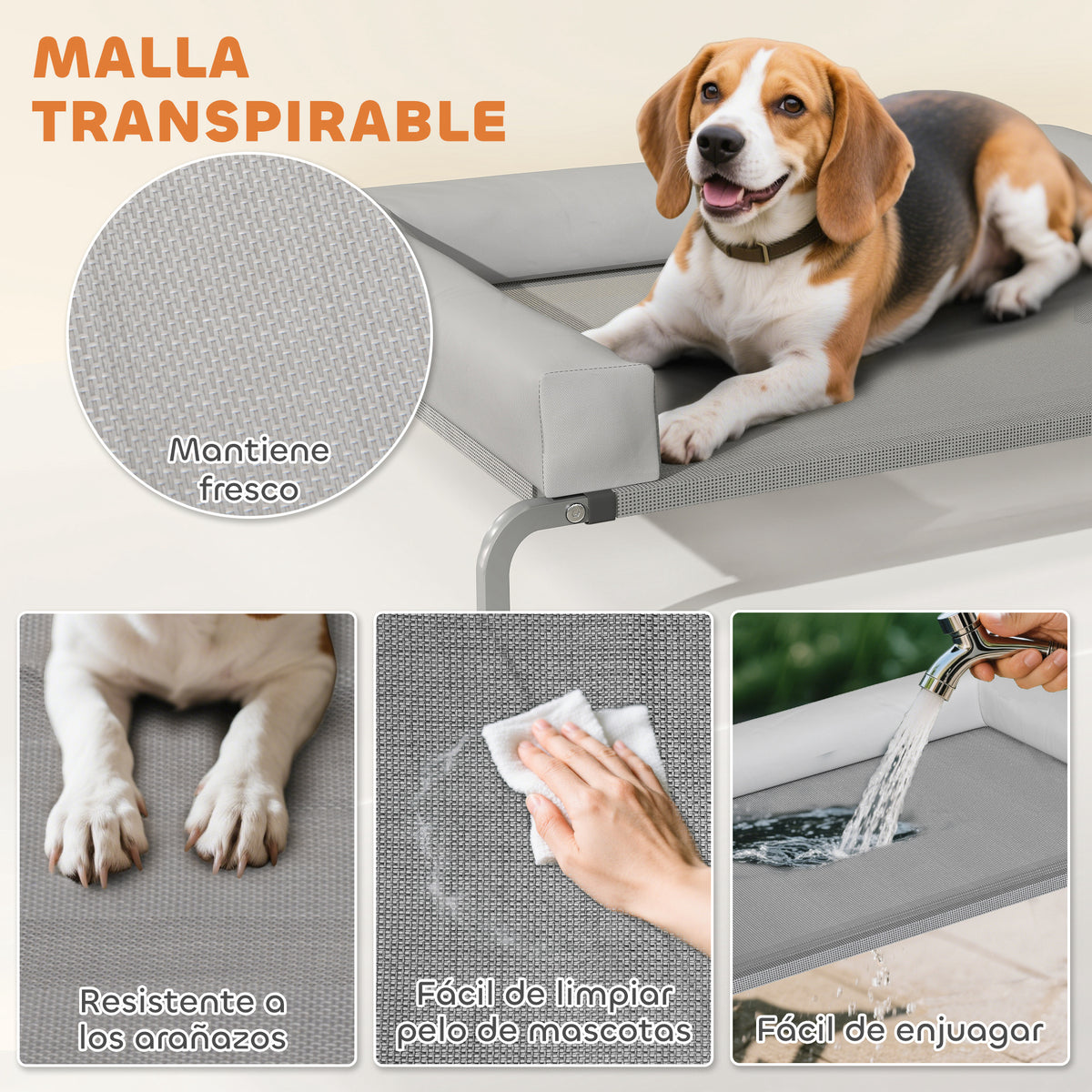 Pawhut Cama Elevada Para Perros Transpirable Con Refuerzos Extraíbles Gris Claro_5