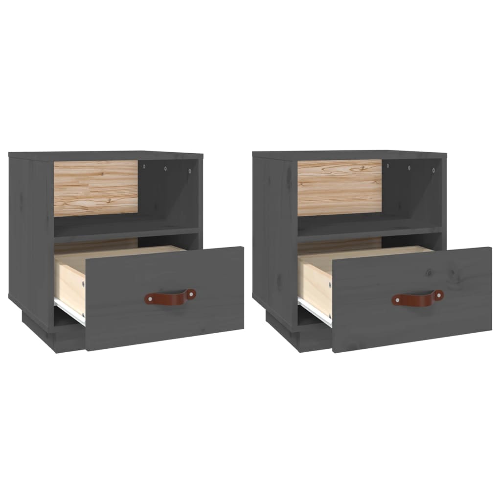 Mesitas De Noche 2 Uds Madera Maciza Pino Gris 40x34x45 Cm_4