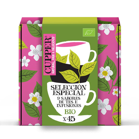 Pack 45 bolsitas de Infusiones y Tés Ecológicos Cupper 9 Sabores