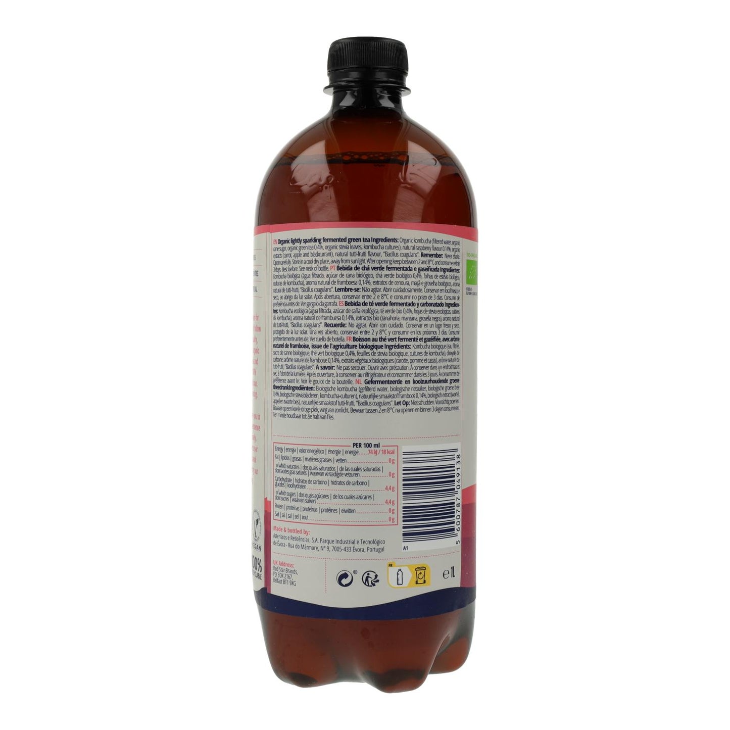 Bebida Kombucha BIO frambuesa Captain Kombucha 1 L