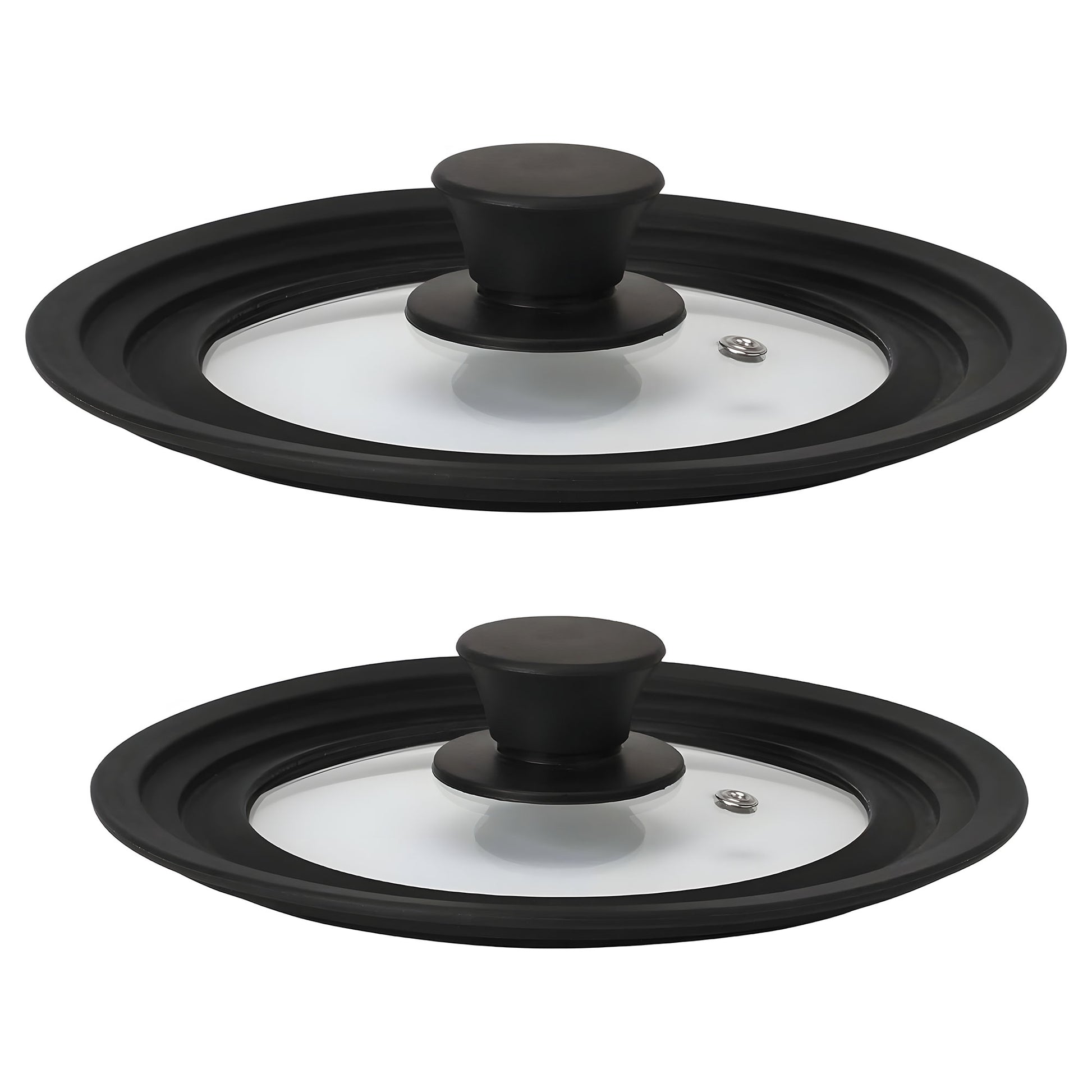 Juego 2 Tapas Sartén Universal Ollas, Cacerolas, Multidiámetro Borde Silicona, Cristal Válvula, Briebe, Totalid, Transparente