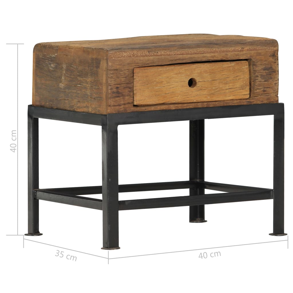 Mesita De Noche De Madera Maciza Reciclada 40x35x40 Cm_4