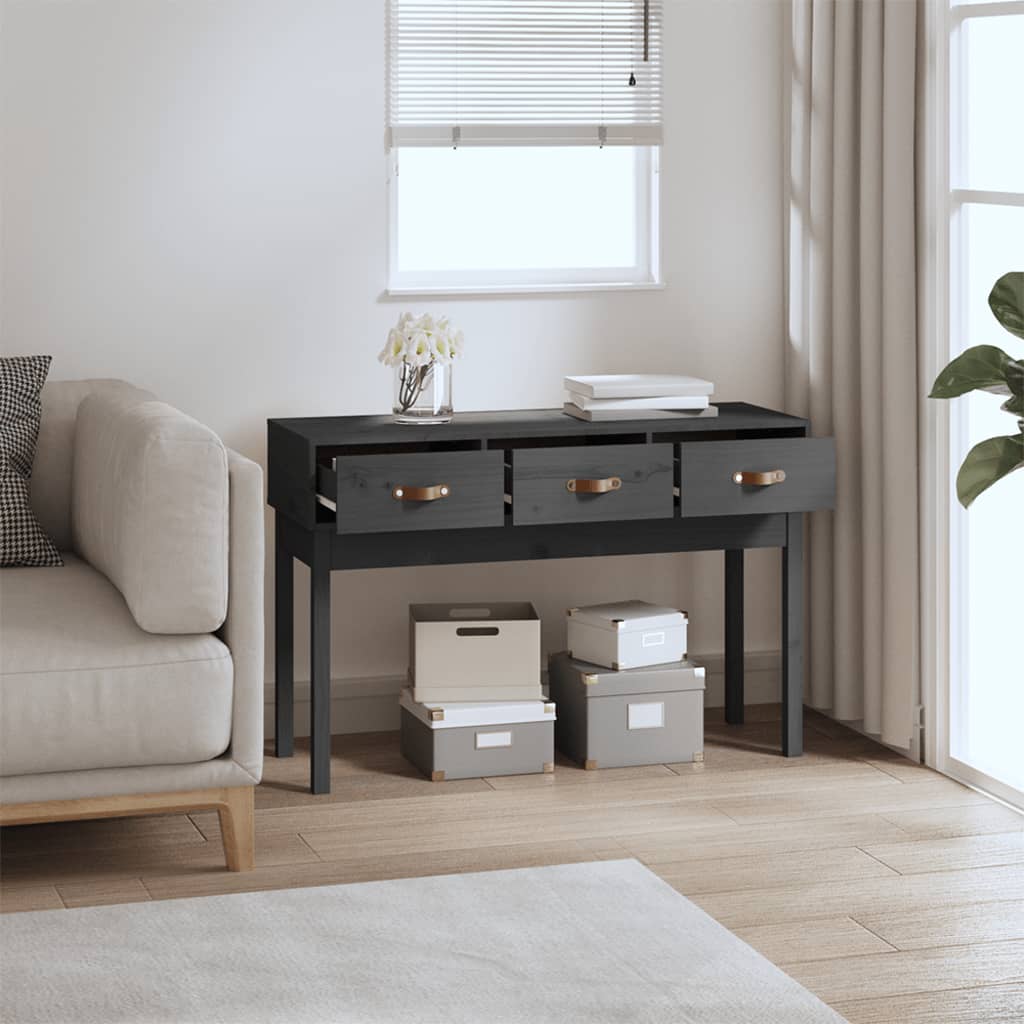 Mesa Consola De Madera Maciza De Pino Gris 114x40x75 Cm_4